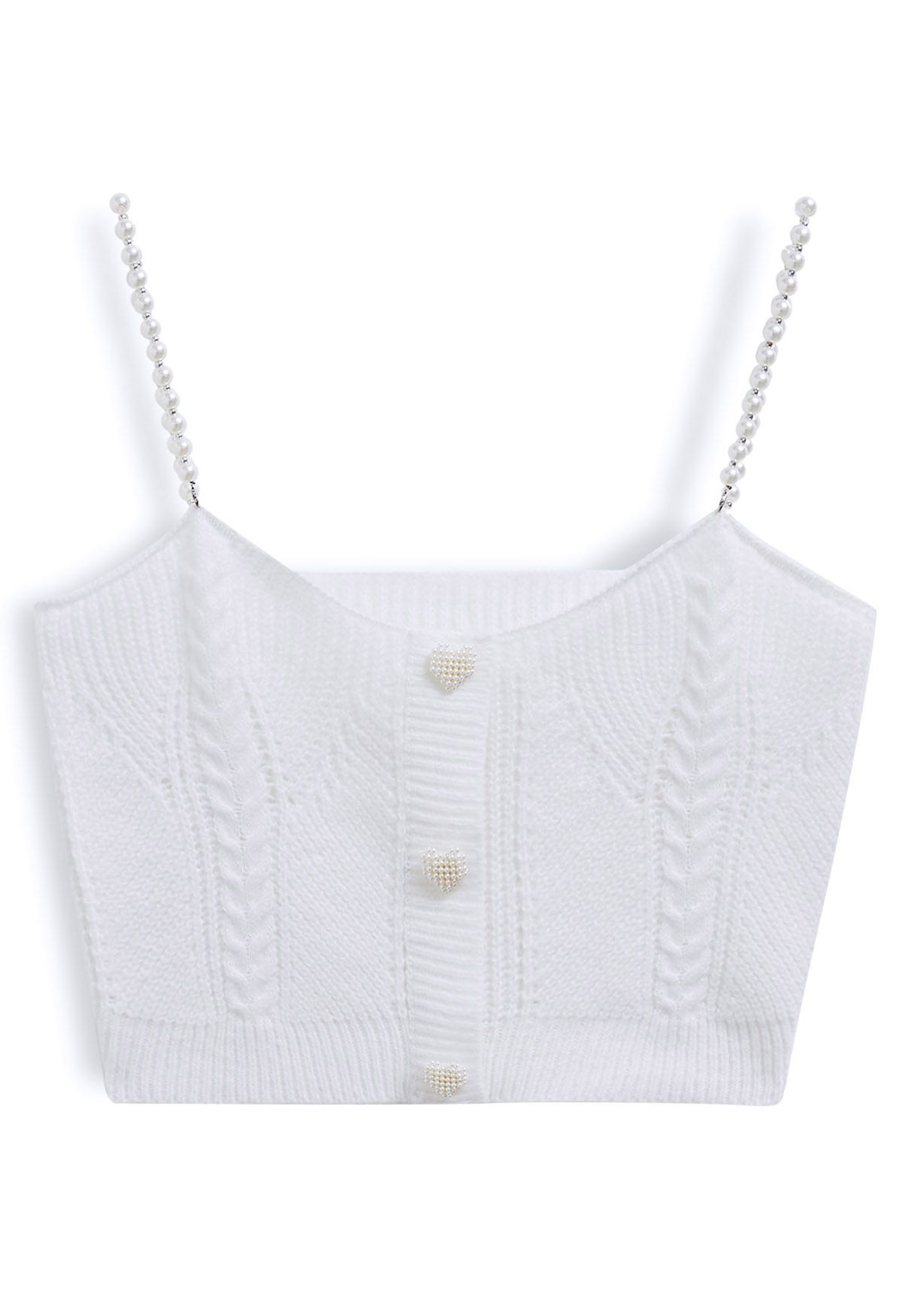 Pearly Heart Cami Crop Top in White