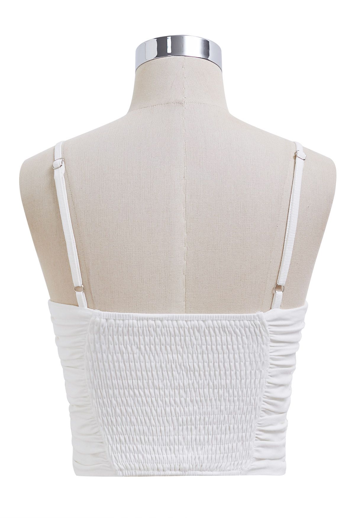 Knotted V-Neck Ruched Crop Cami Top in White