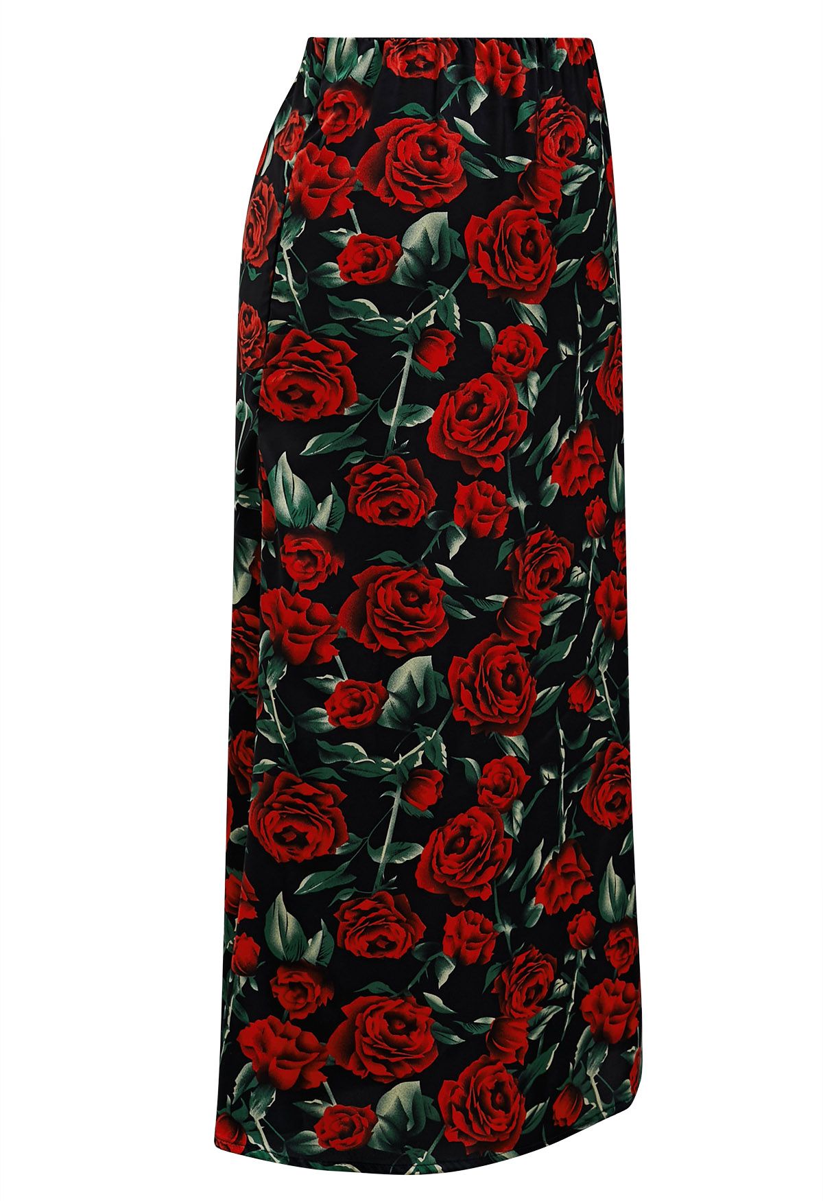 Red Rose Print Midi Skirt