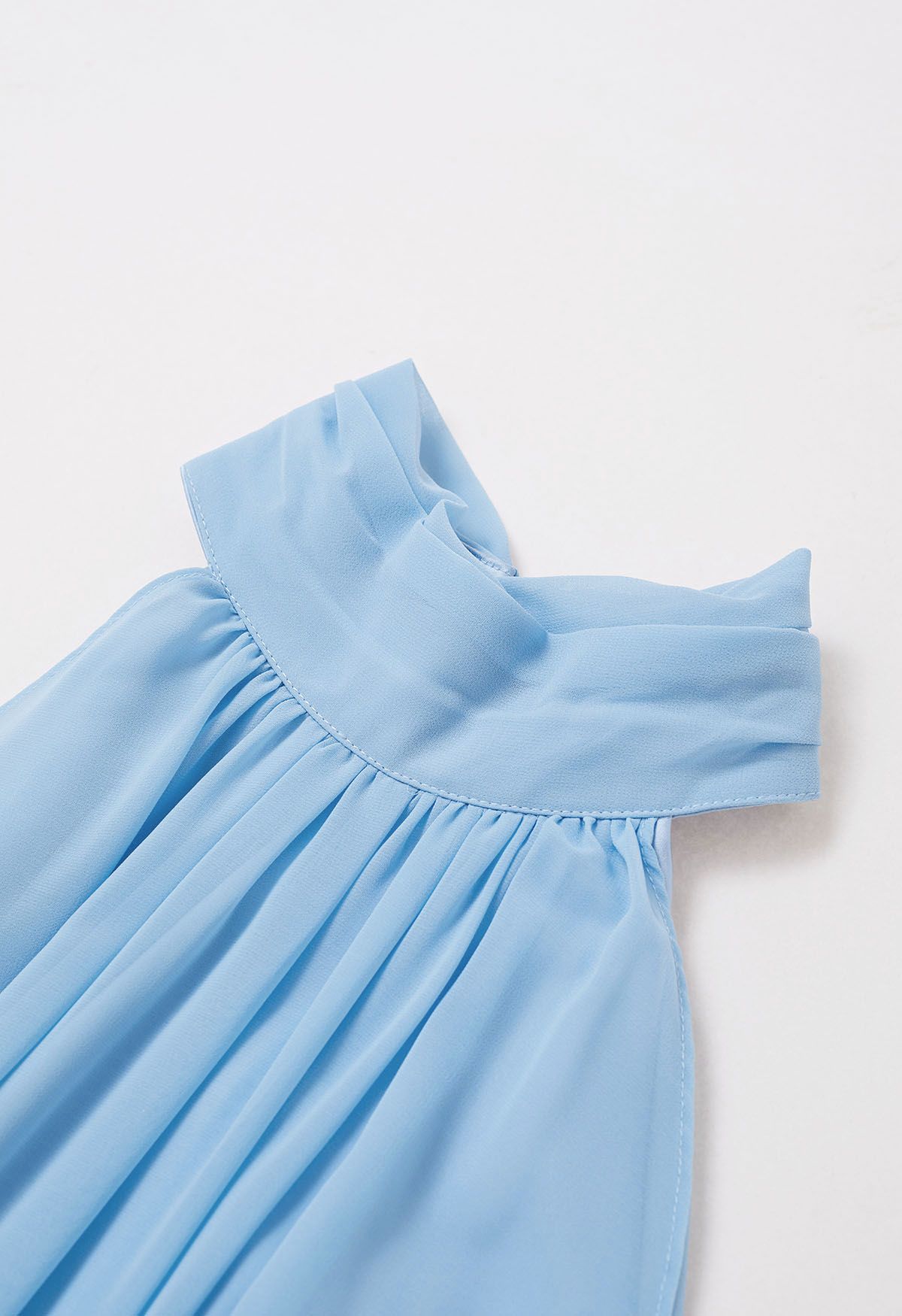 Graceful Halter Neck Chiffon Spliced Satin Dress in Blue