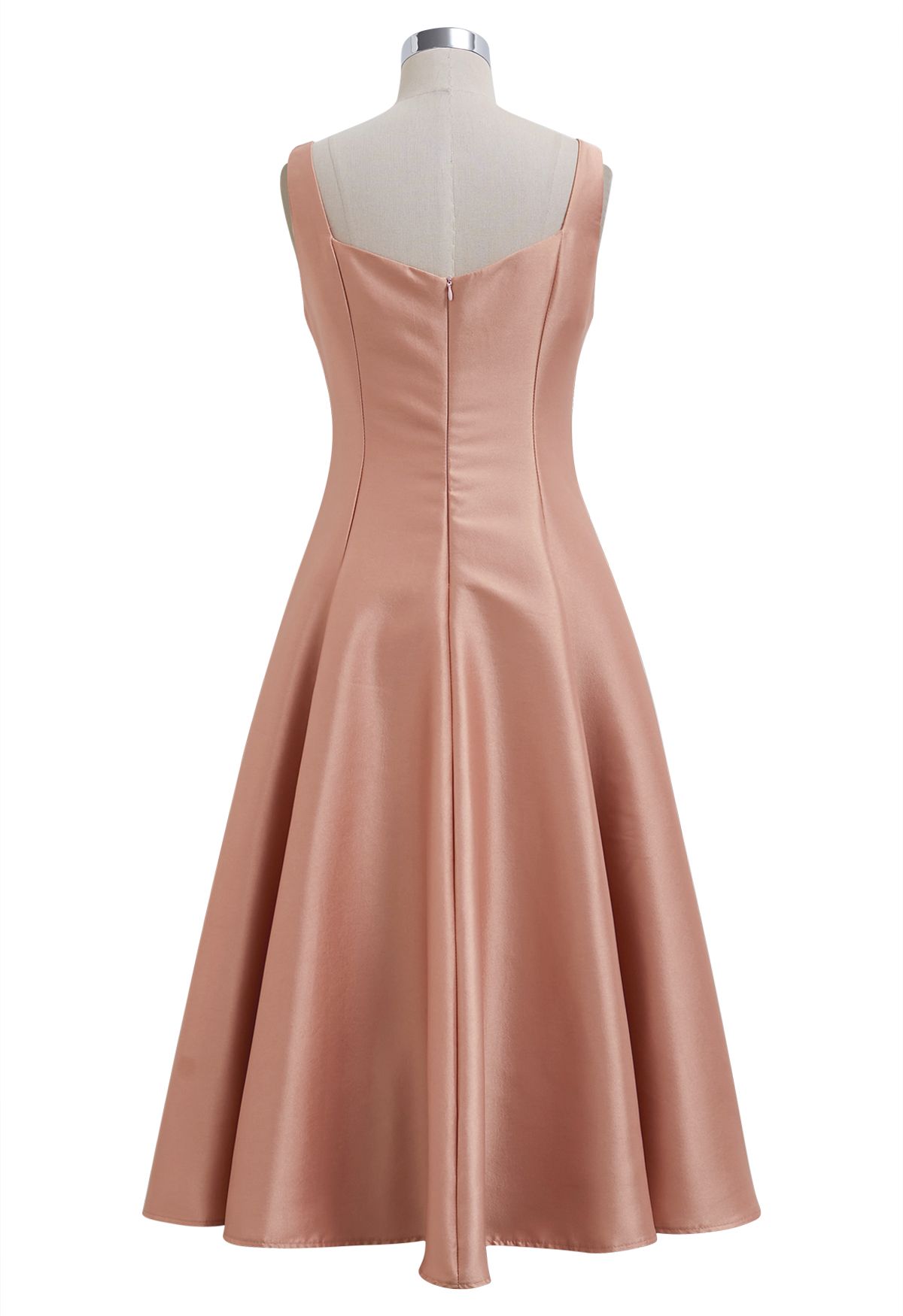 Polished Satin Flared Hem Cami Dress in Coral