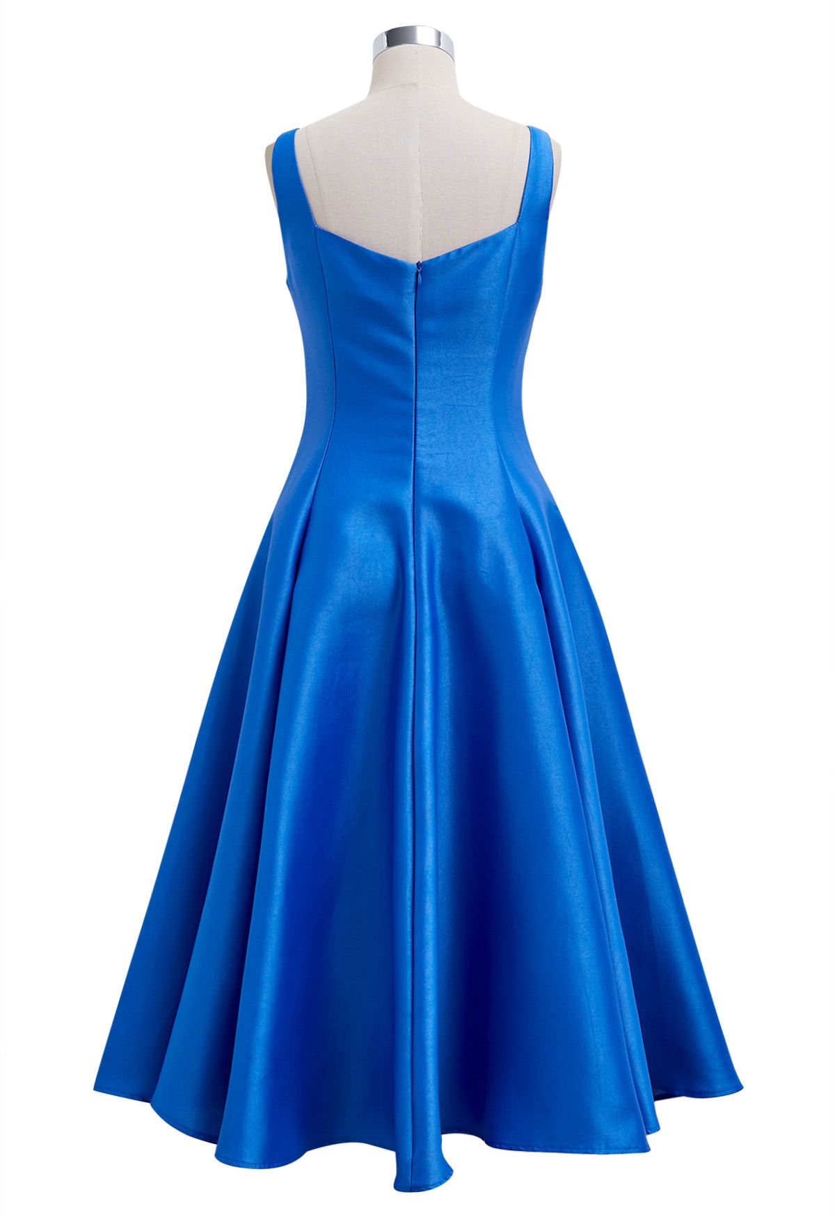 Polished Satin Flared Hem Cami Dress in Royal Blue