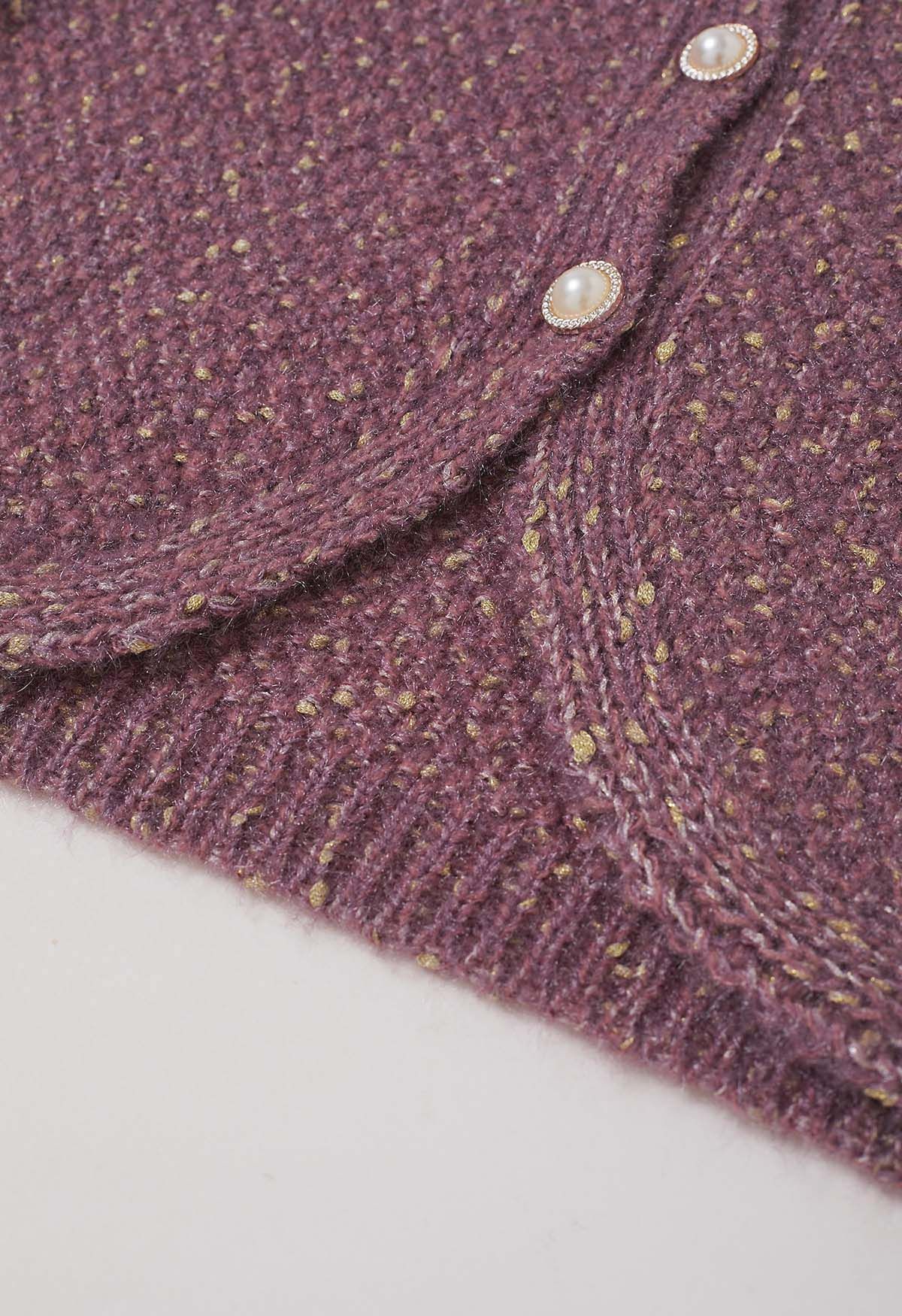 Fuzzy Mix-Knit Button Down Cardigan in Purple