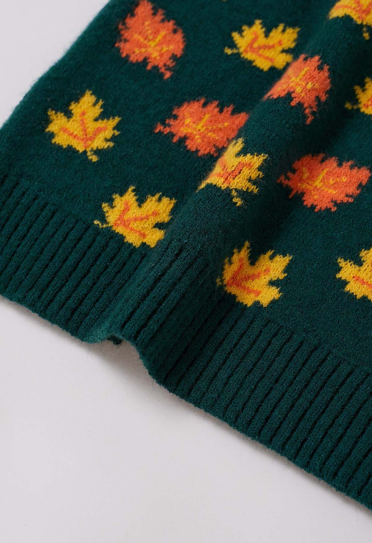 Maple Leaf Long Sleeves Oversized Knit Sweater in Green