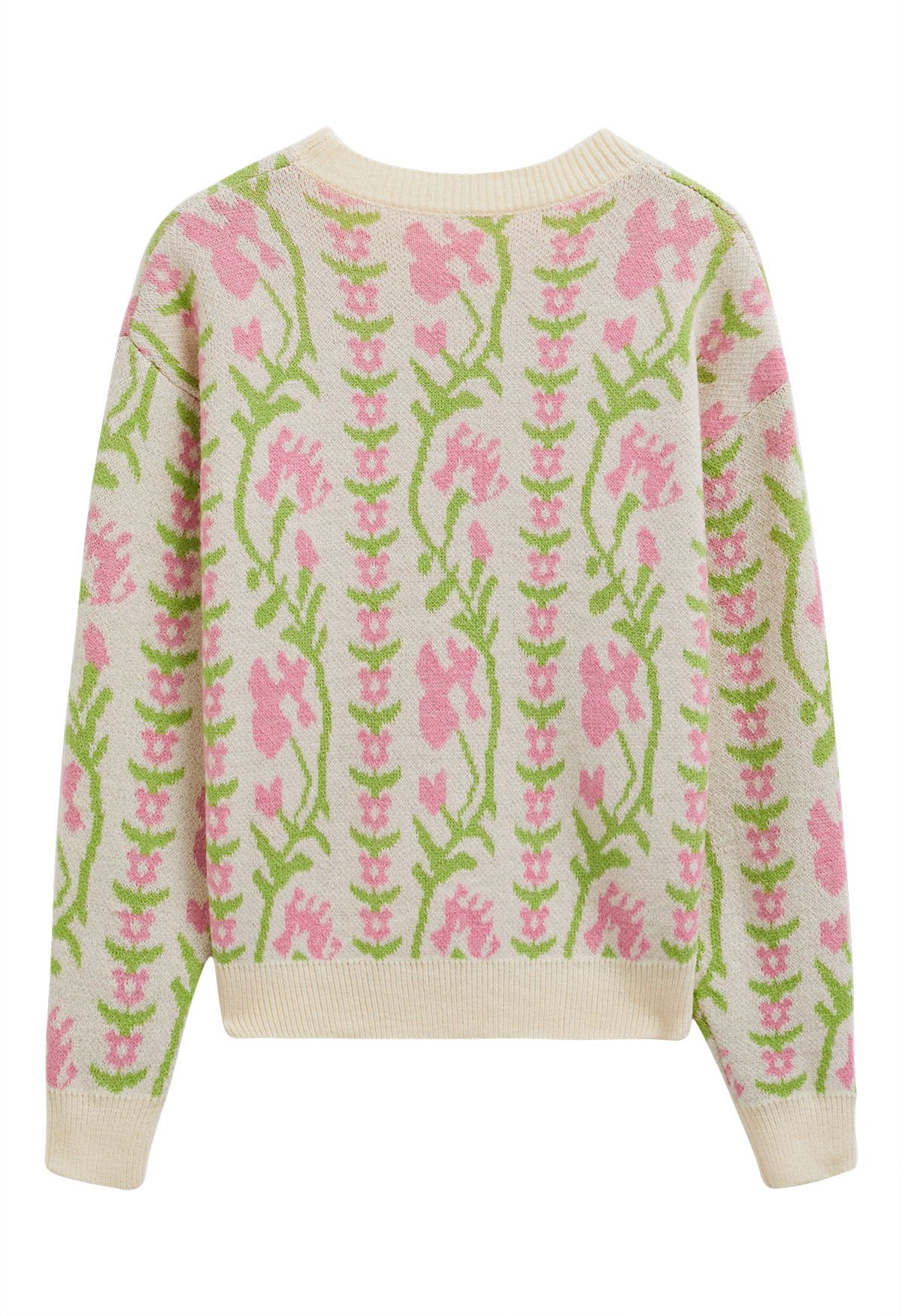 Floral Branch Jacquard Knit Sweater in Cream