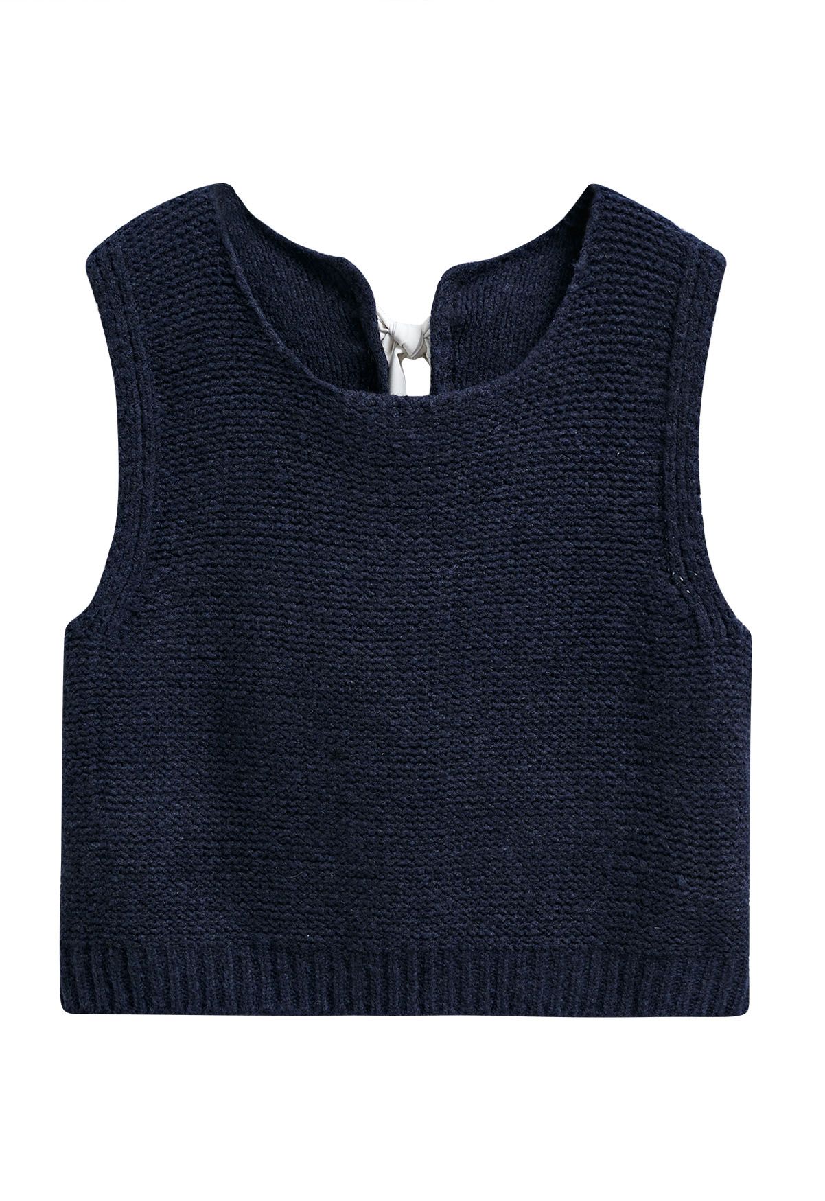 Sweet Bow-Tie Back Knit Vest in Navy