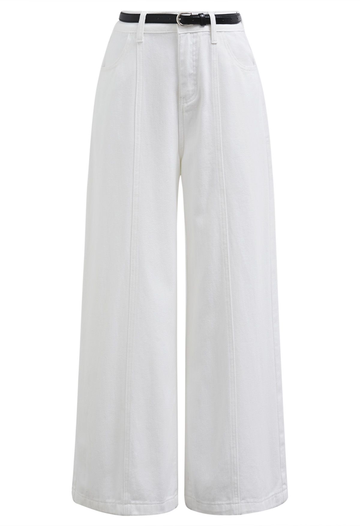 Iconic Silhouette Belted Palazzo Jeans in White