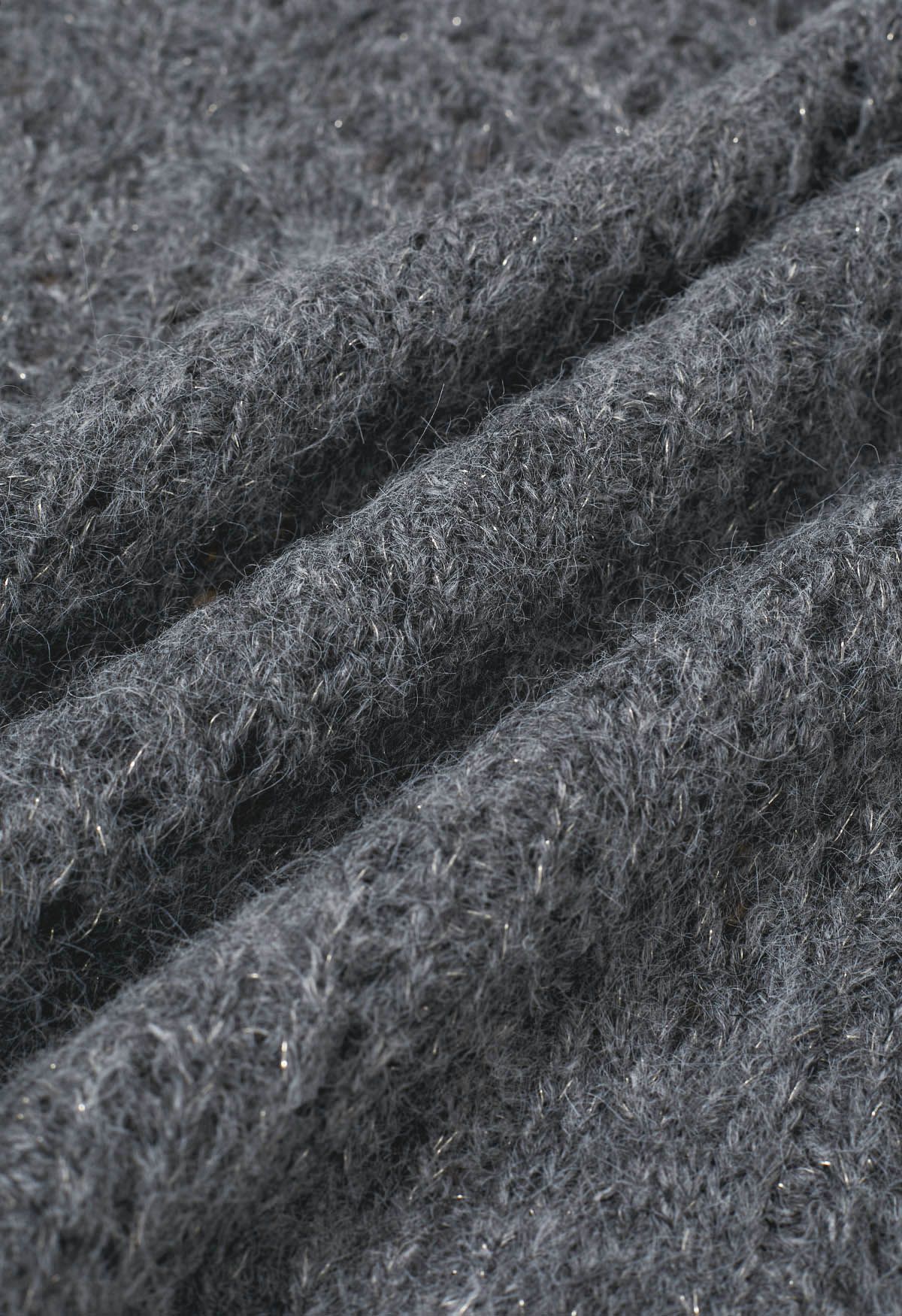 Diamond Pattern Hollow Fuzzy Knit Sweater in Smoke