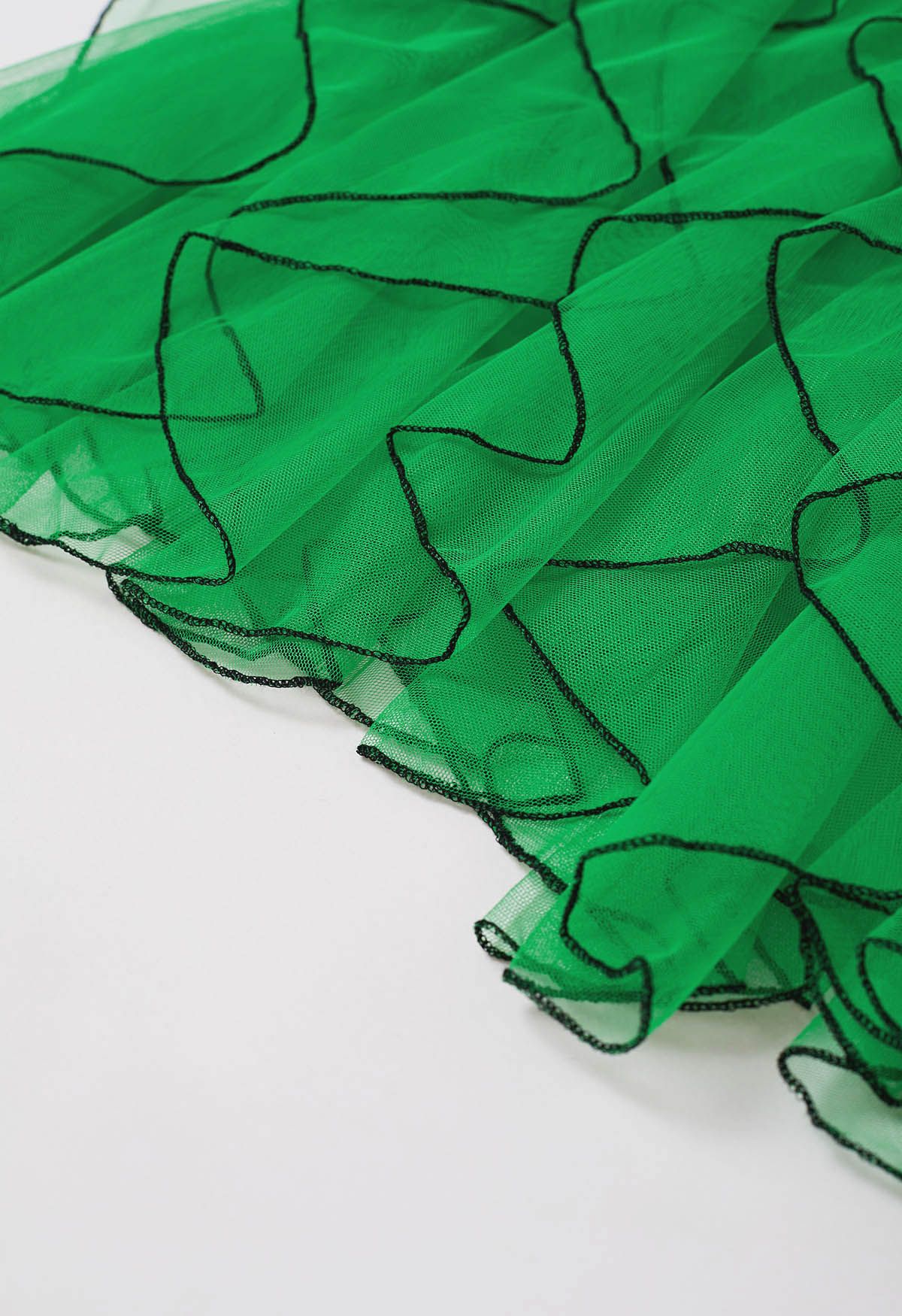 Rippling Attraction Panelled Mesh Tulle Skirt in Green