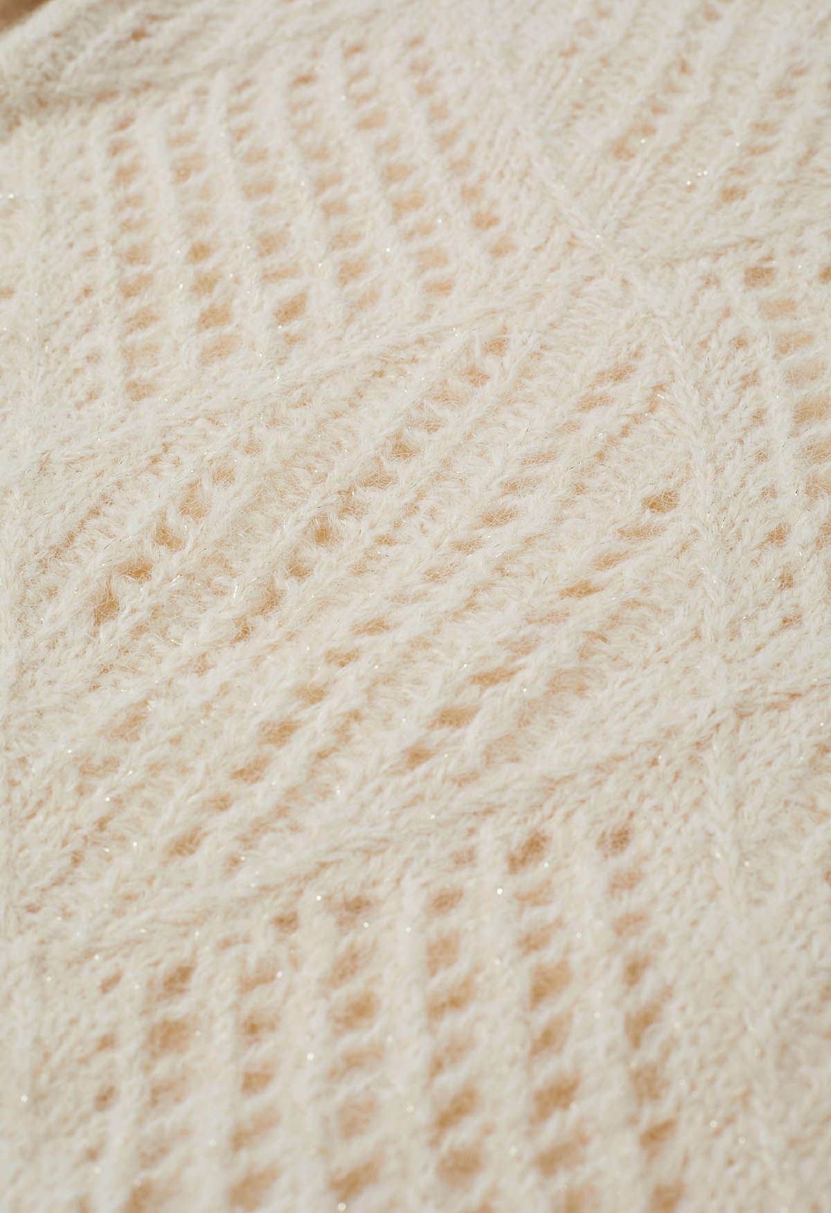 Diamond Pattern Hollow Fuzzy Knit Sweater in Cream