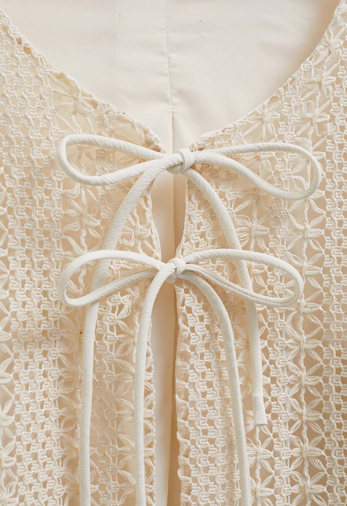 Intricate Crochet Bow Ties Jacket in Cream