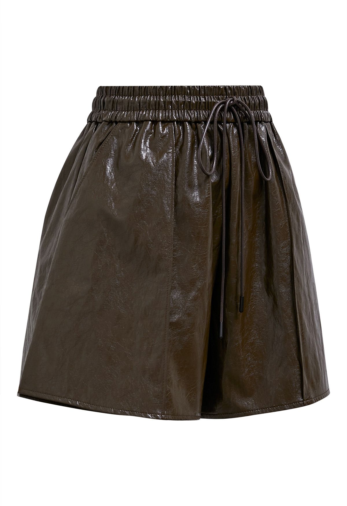 Urban Chic Faux Leather Drawstring Shorts in Chocolate