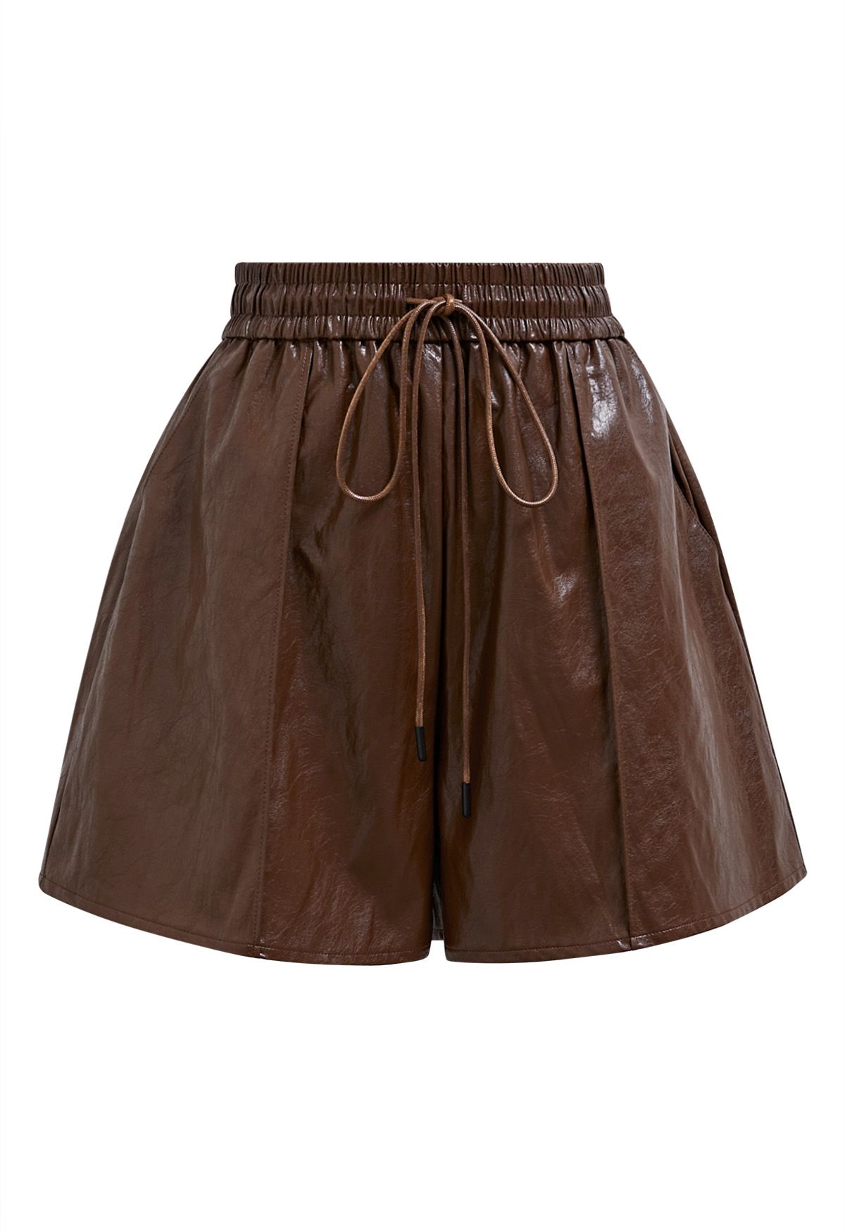 Urban Chic Faux Leather Drawstring Shorts in Brown