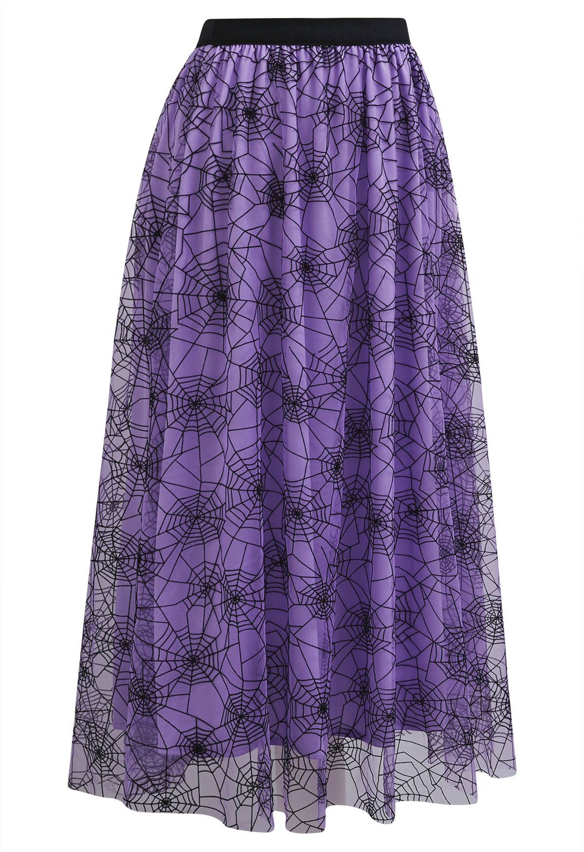 Cobweb Mystique Mesh Tulle Midi Skirt in Purple