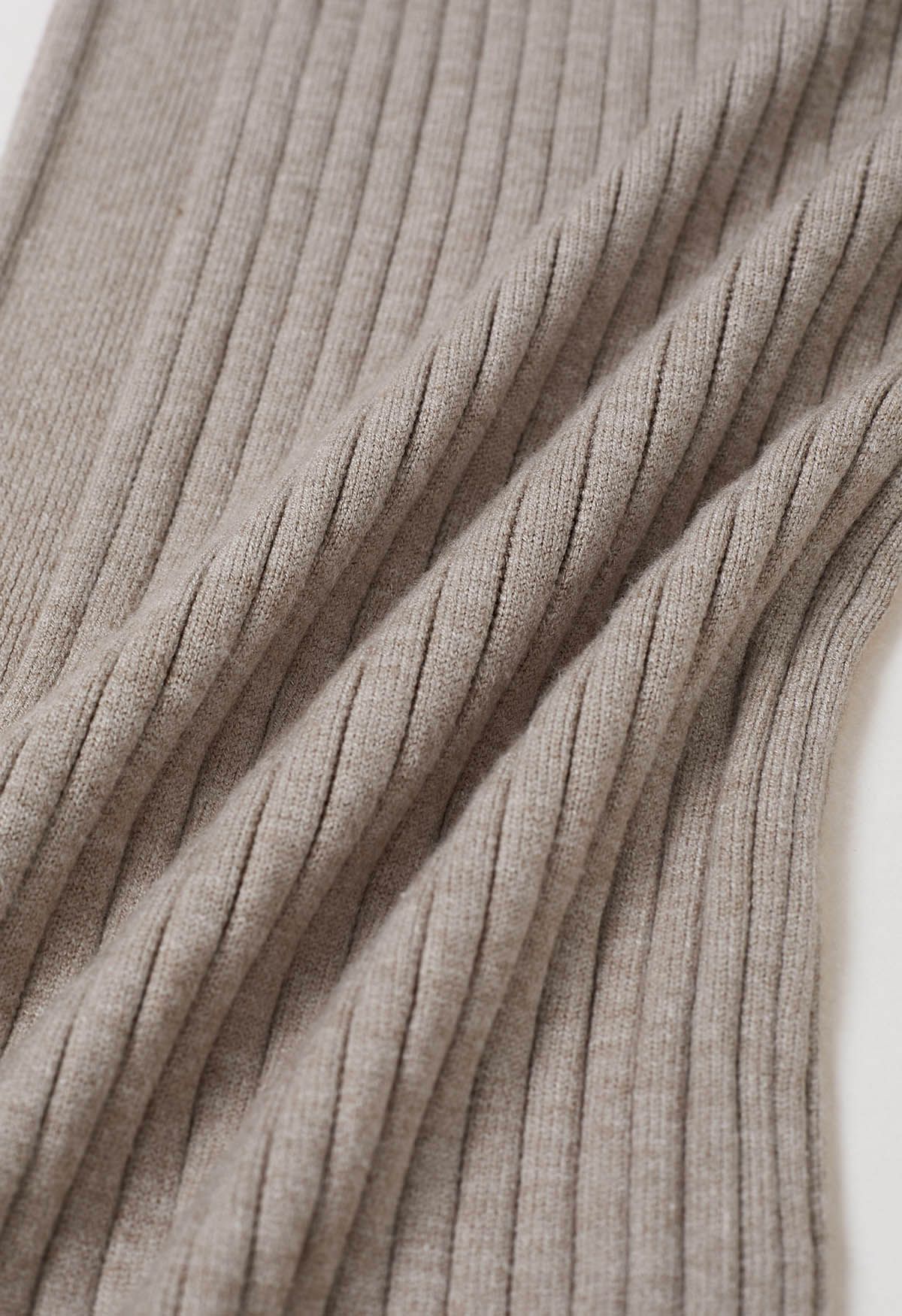 Buttoned Hem Ribbed Knit Pants in Oatmeal