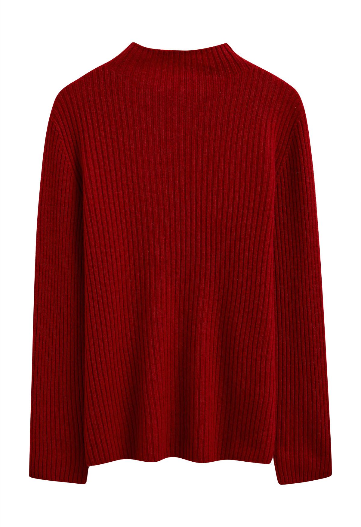 Elemental Mock Neck Long-Sleeve Wool Sweater in Red