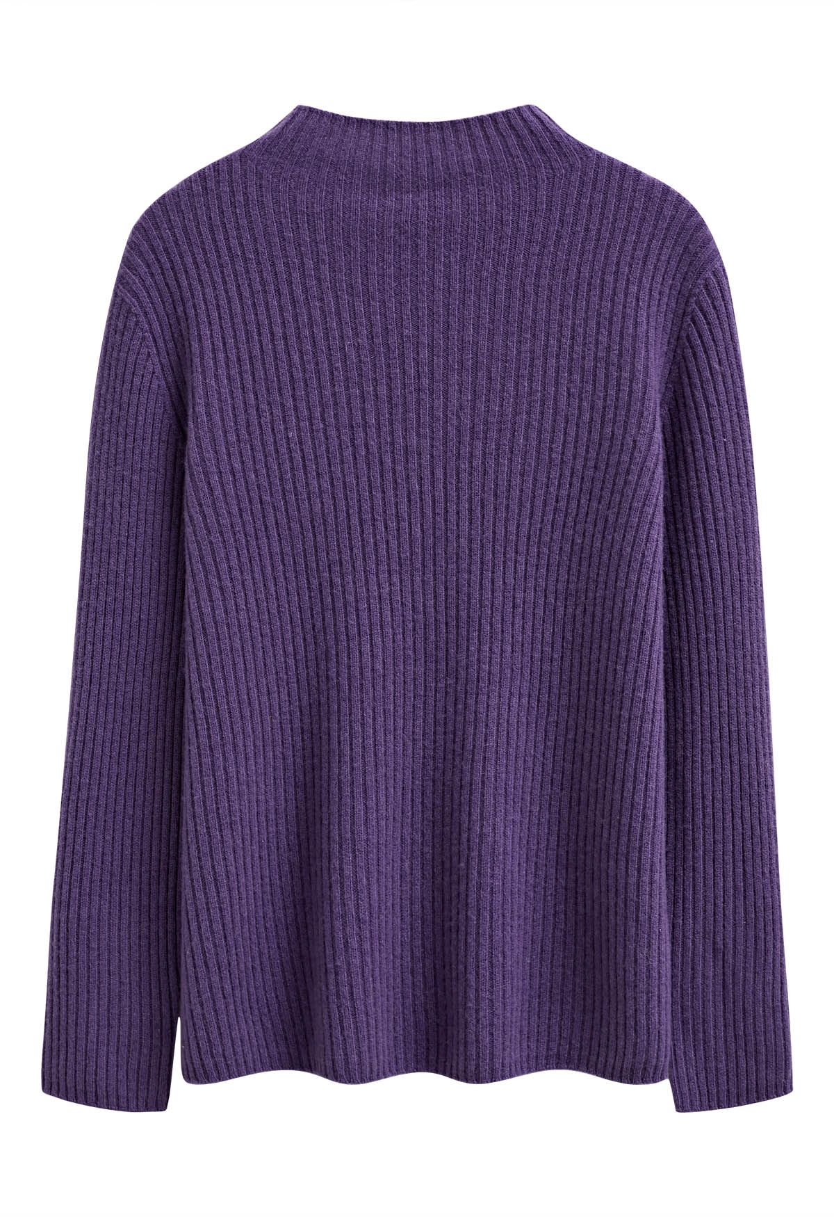 Elemental Mock Neck Long-Sleeve Wool Sweater in Purple