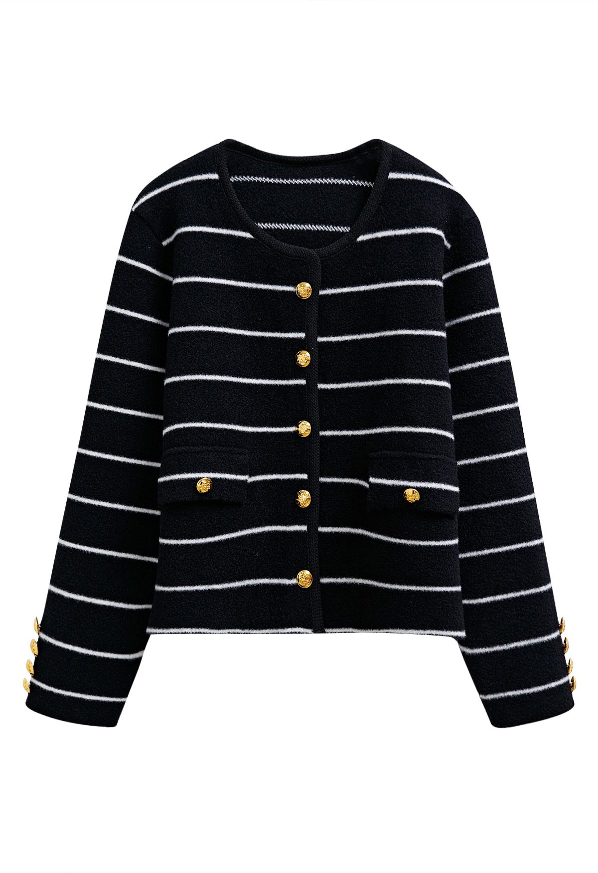 Contrast Stripes Button Down Cardigan in Black