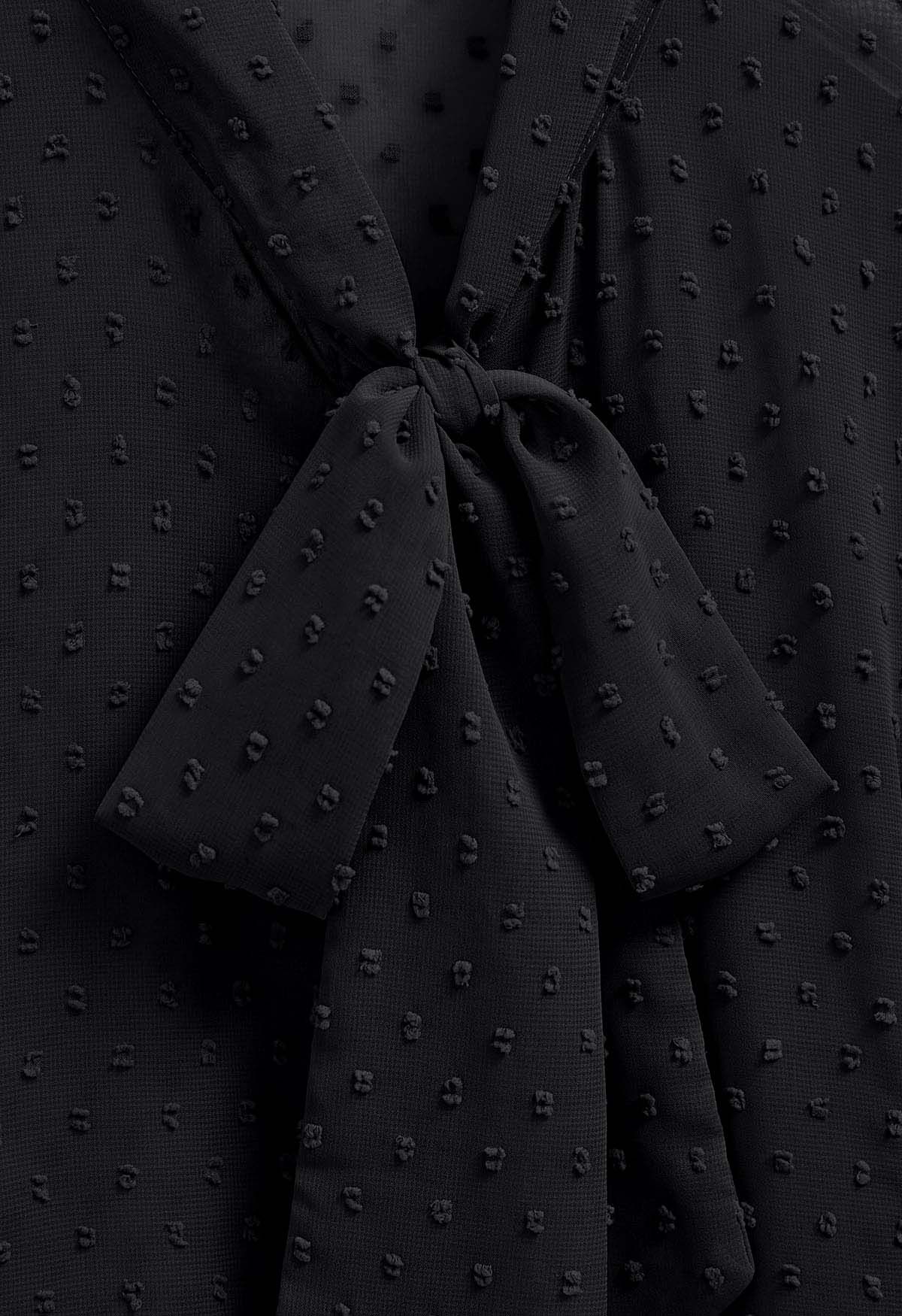 Flock Dot Self-Tie Bowknot Button Shirt in Black