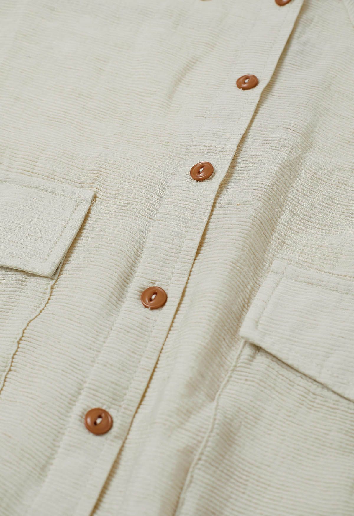 Collared Button Down Drawstring Shirt in Ivory