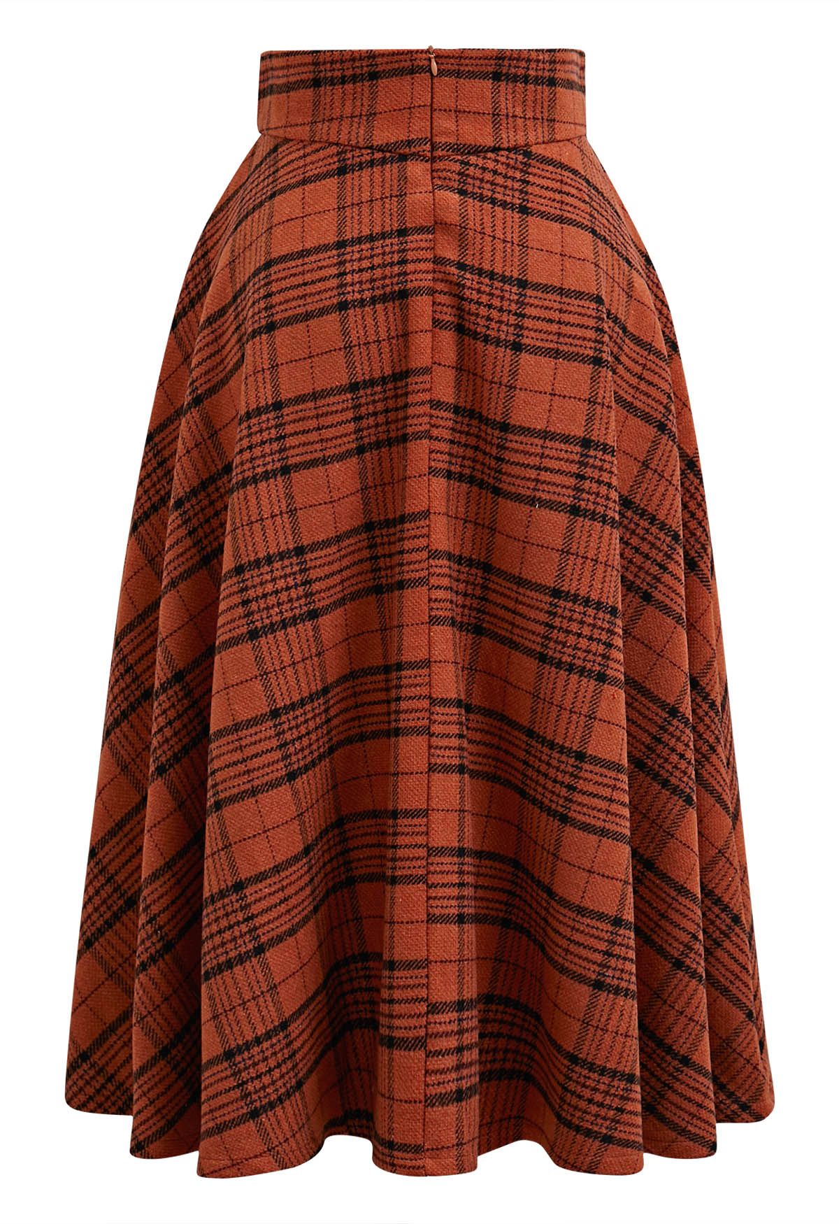 Autumnal Plaid Side Pocket Midi Skirt