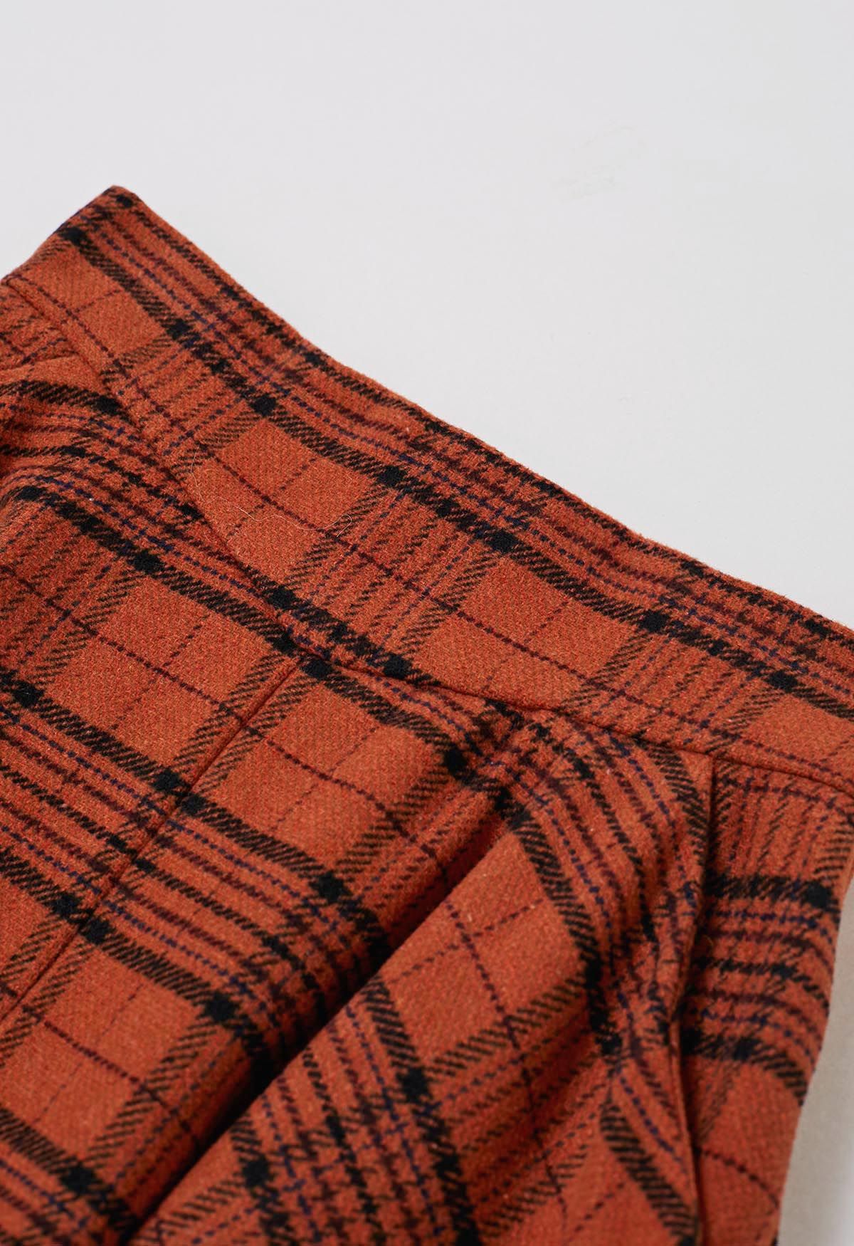 Autumnal Plaid Side Pocket Midi Skirt