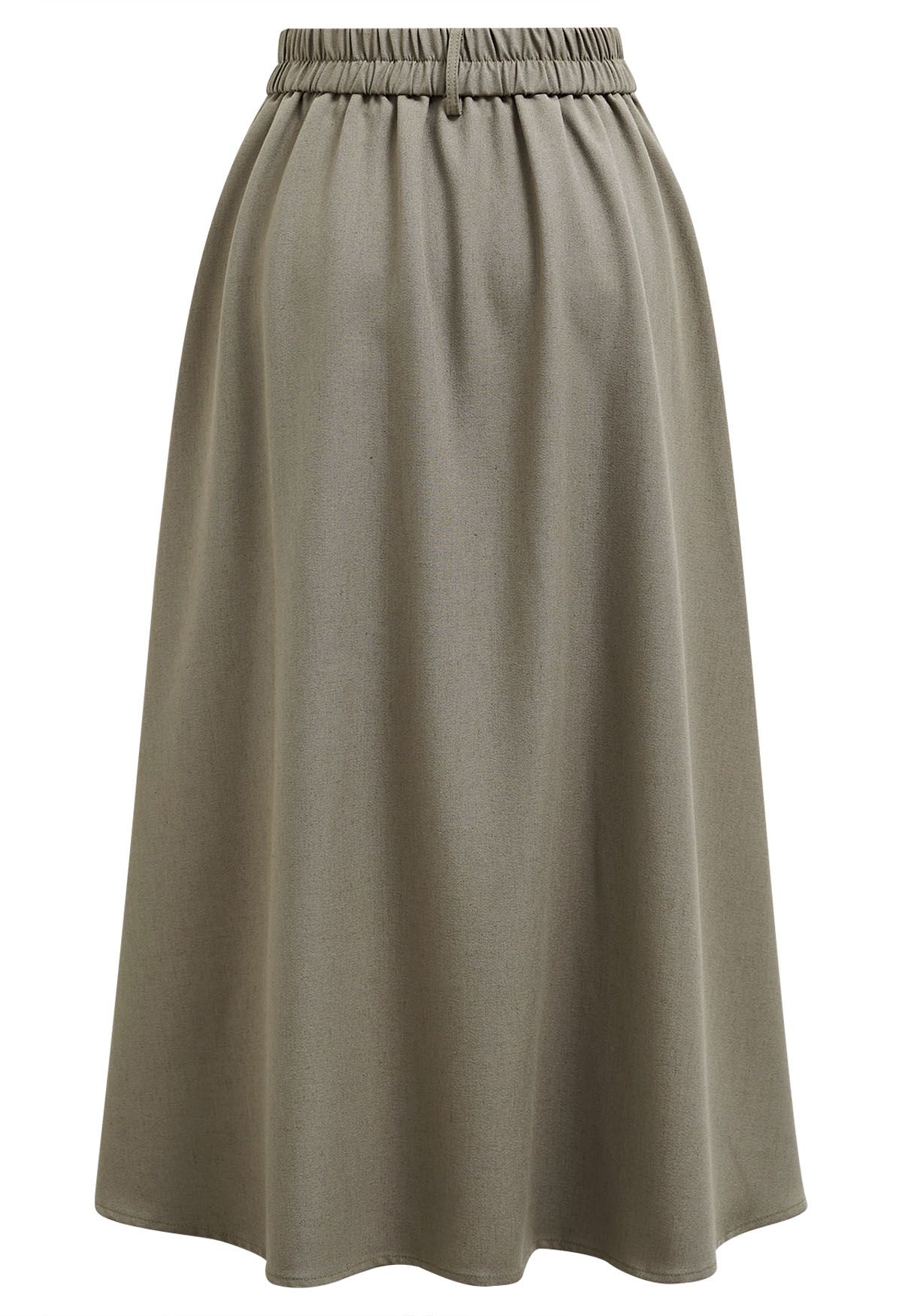 Dignified Buttons Trim A-Line Midi Skirt in Khaki