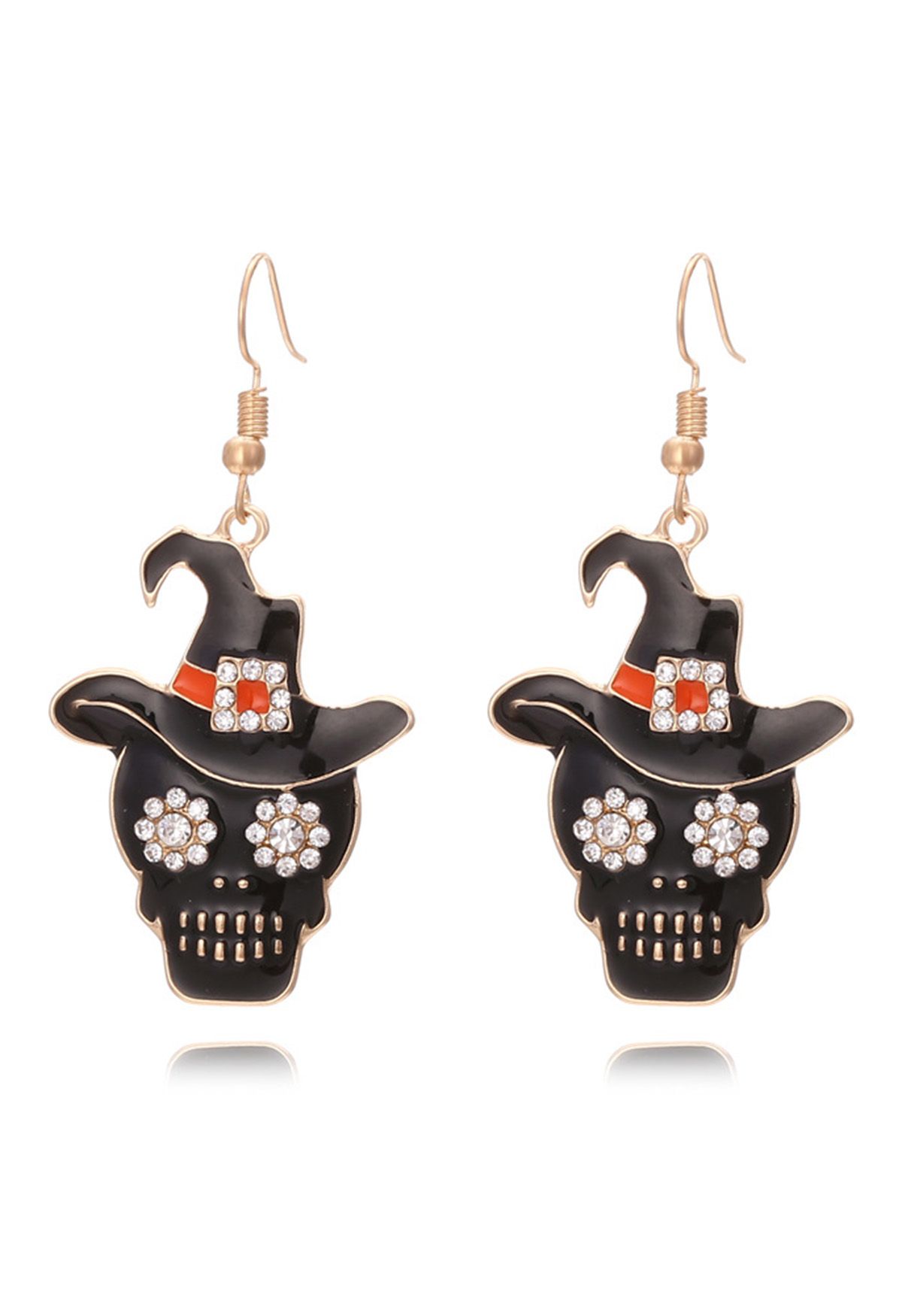 Witchy Skull Rhinestone Hook Earrings