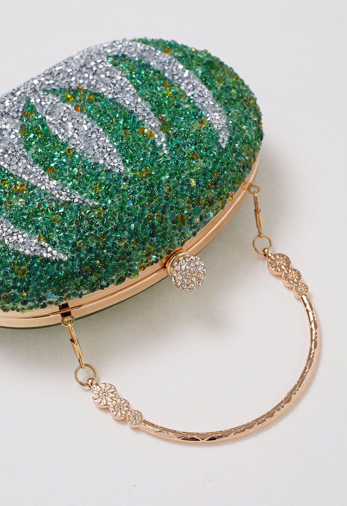 Rhinestone Pumpkin Oval Clutch in Green