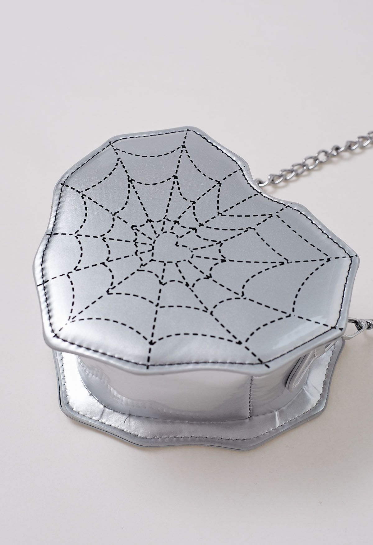 Spider Web Print Heart Crossbody Bag in Silver