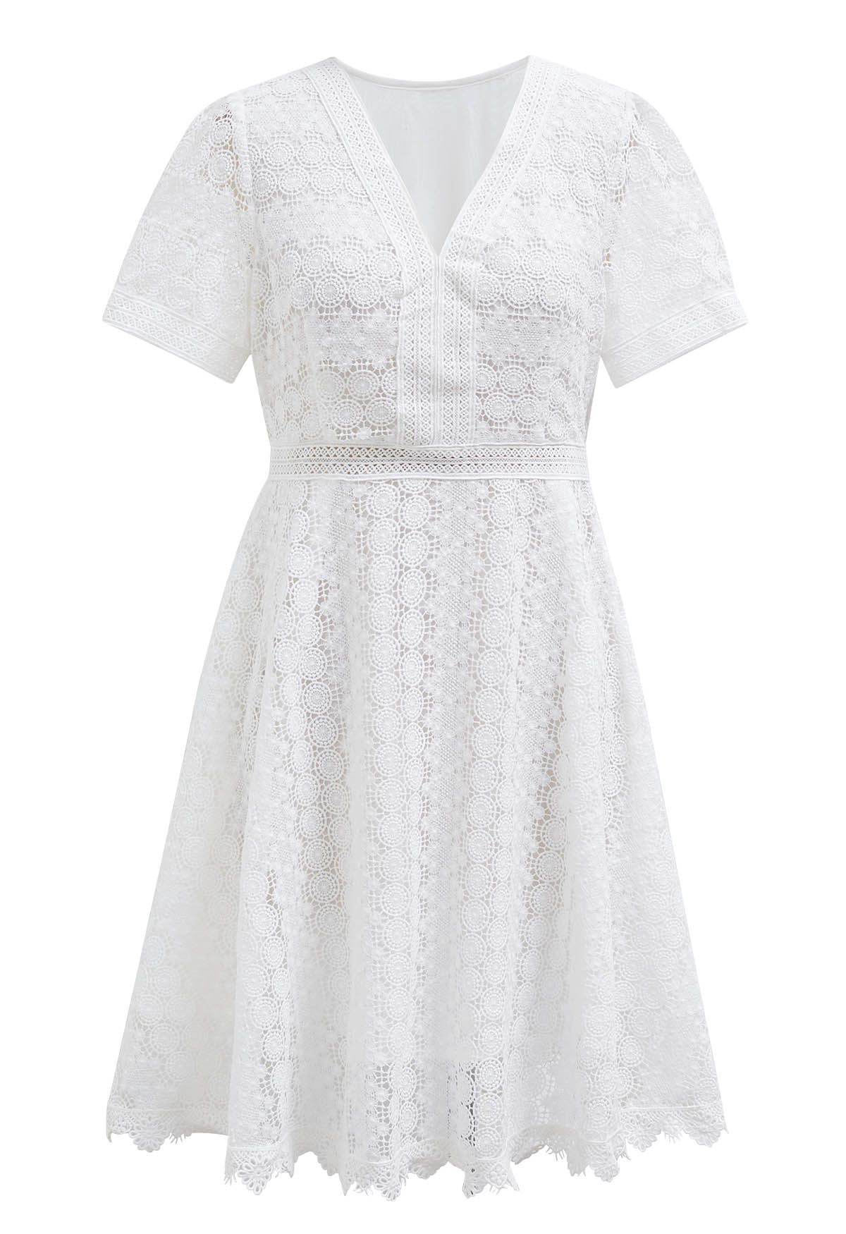 Crochet Cutwork V-Neck Midi Dress 