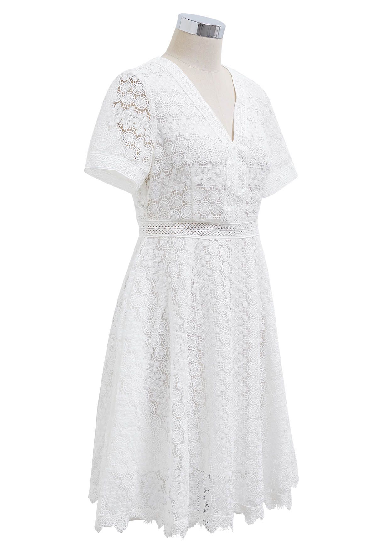 Crochet Cutwork V-Neck Midi Dress 