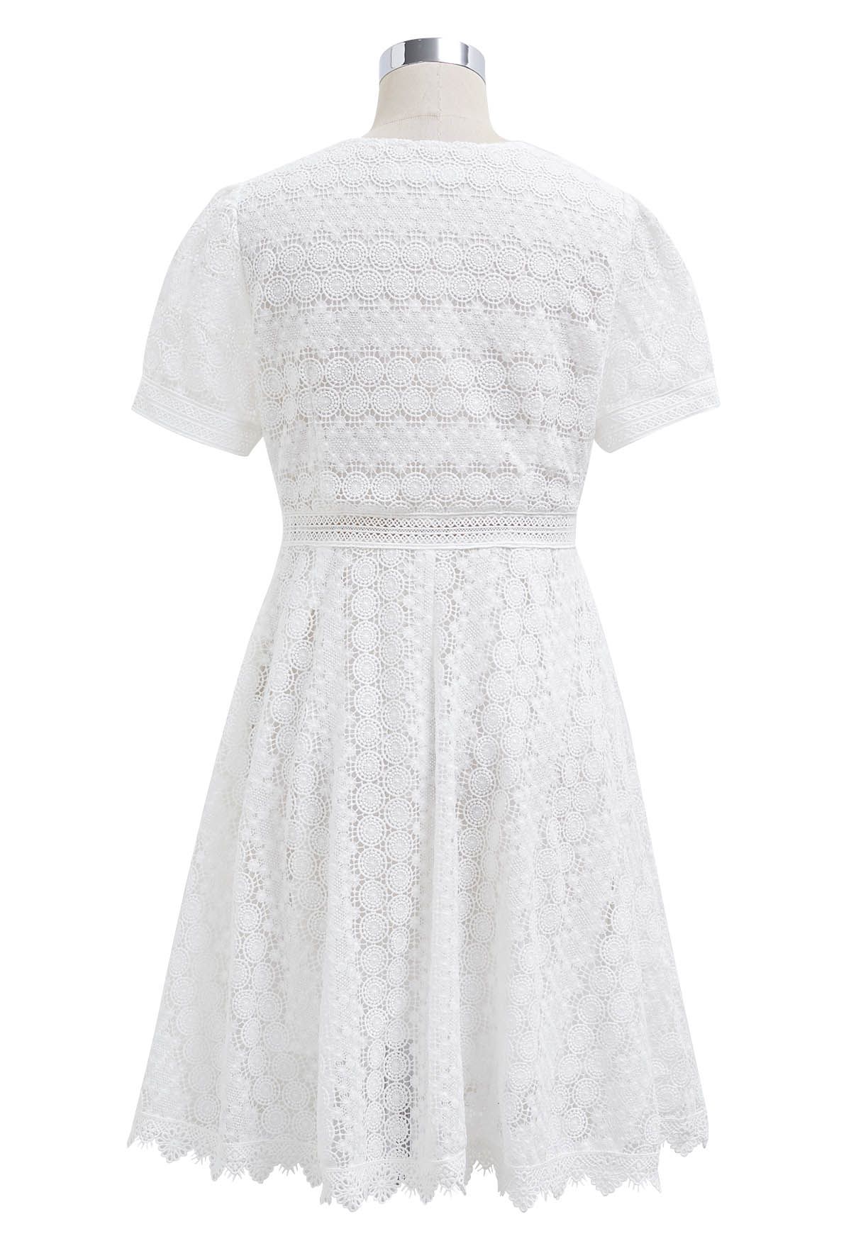 Crochet Cutwork V-Neck Midi Dress 