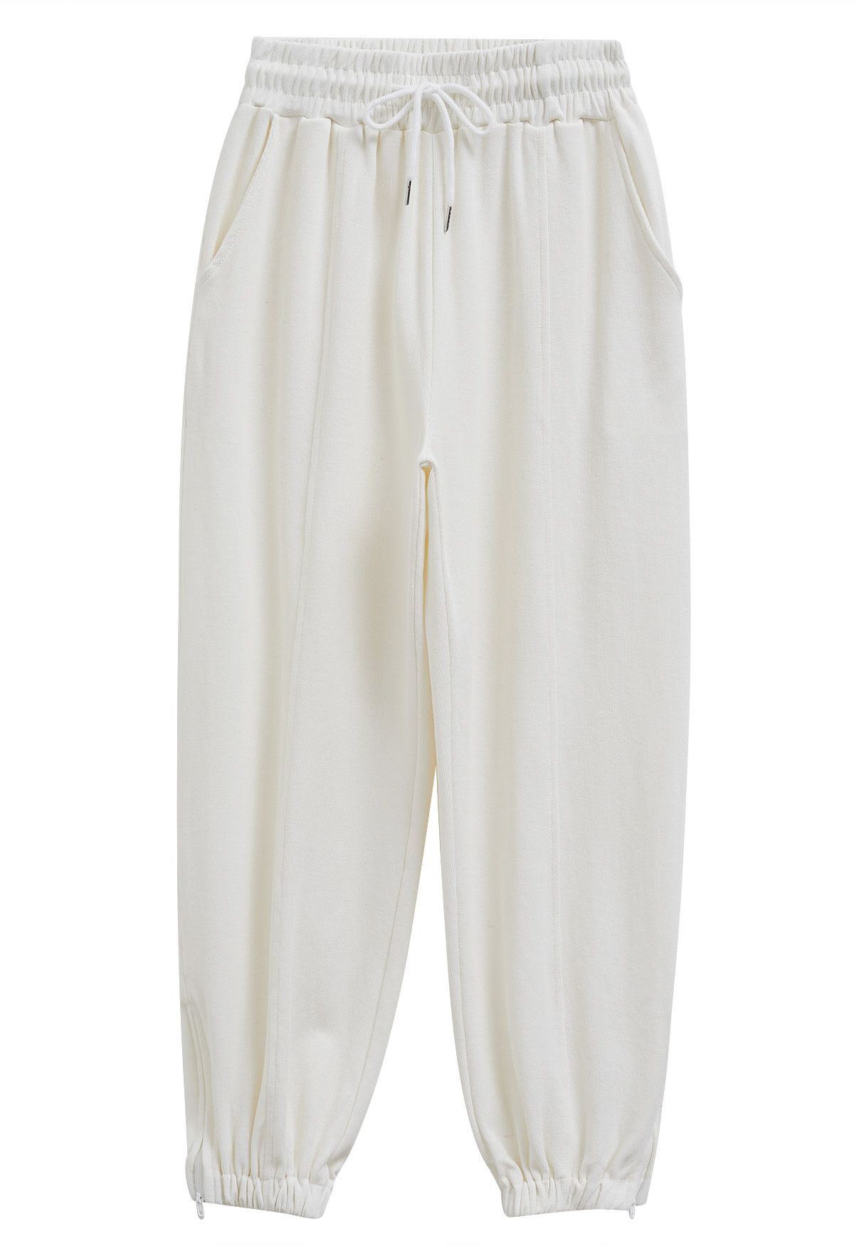 Ankle Zip Drawstring Lounge Pants in Ivory