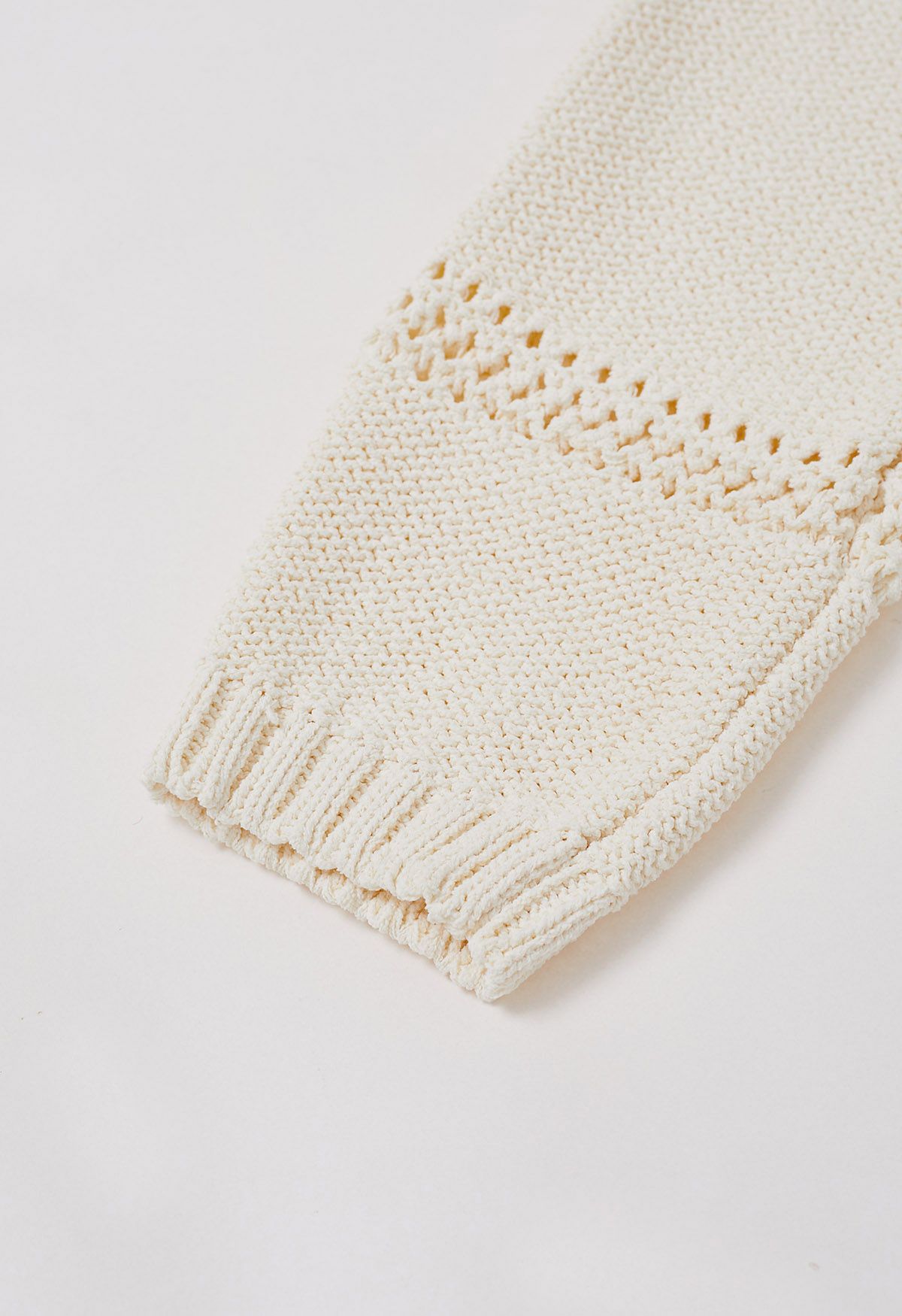 Hollow Out Tie-Neck Knit Top in Cream