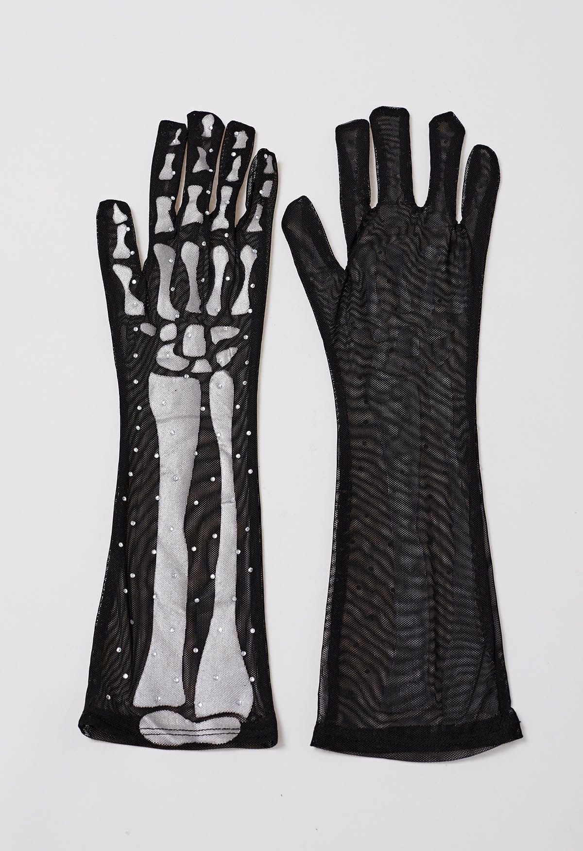 Gothic Skeleton Mesh Elbow Gloves