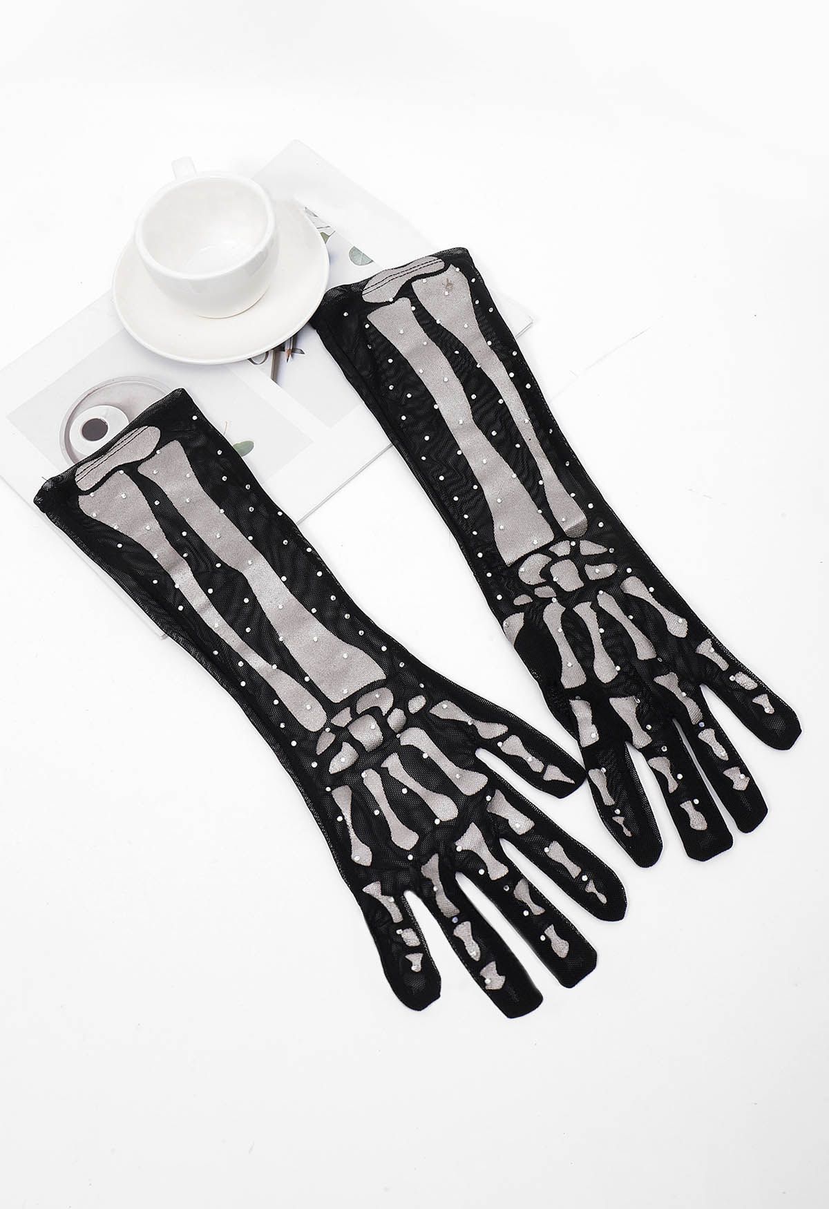 Gothic Skeleton Mesh Elbow Gloves