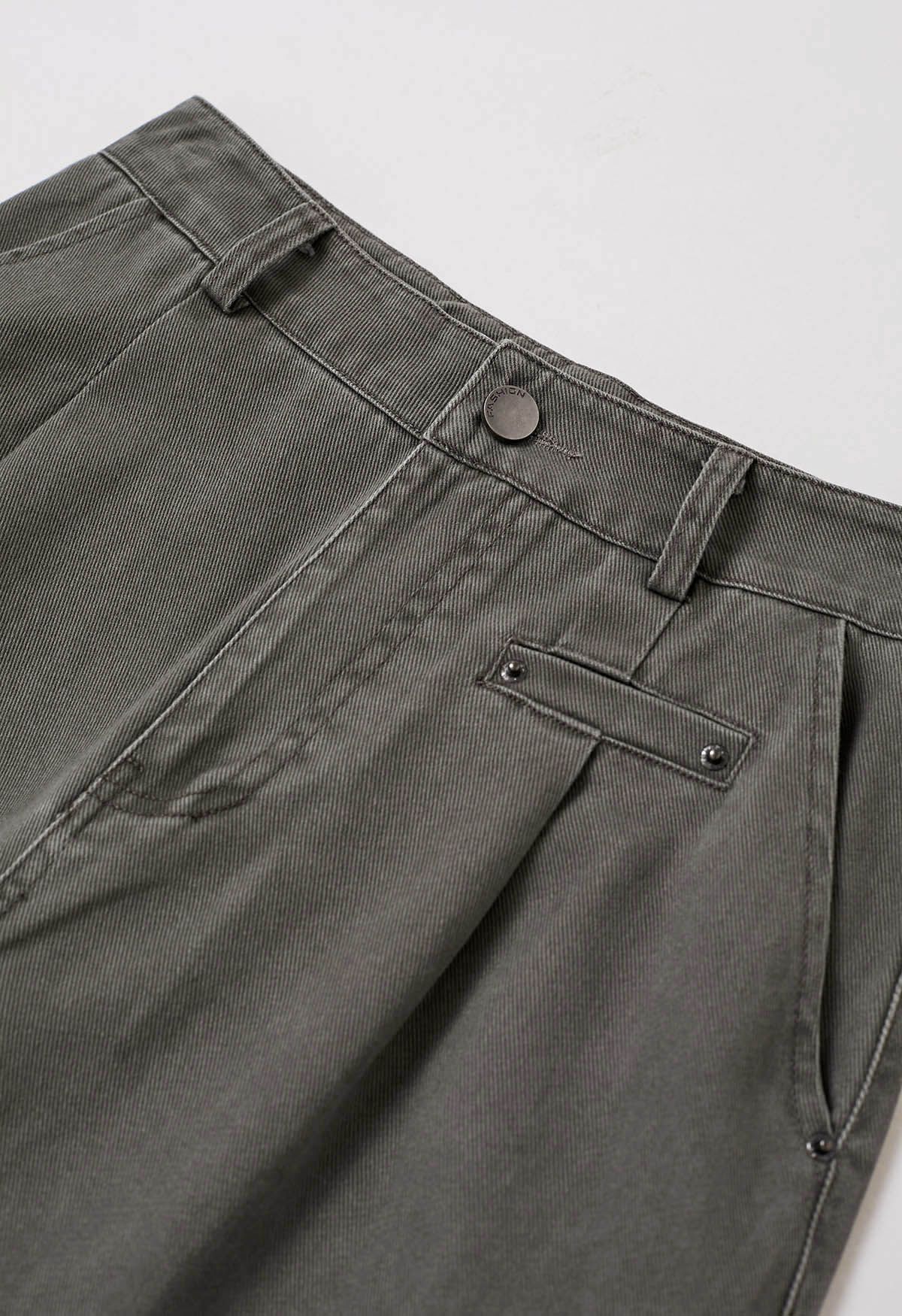 Sleek Pocket Detail Straight-Leg Jeans in Sage