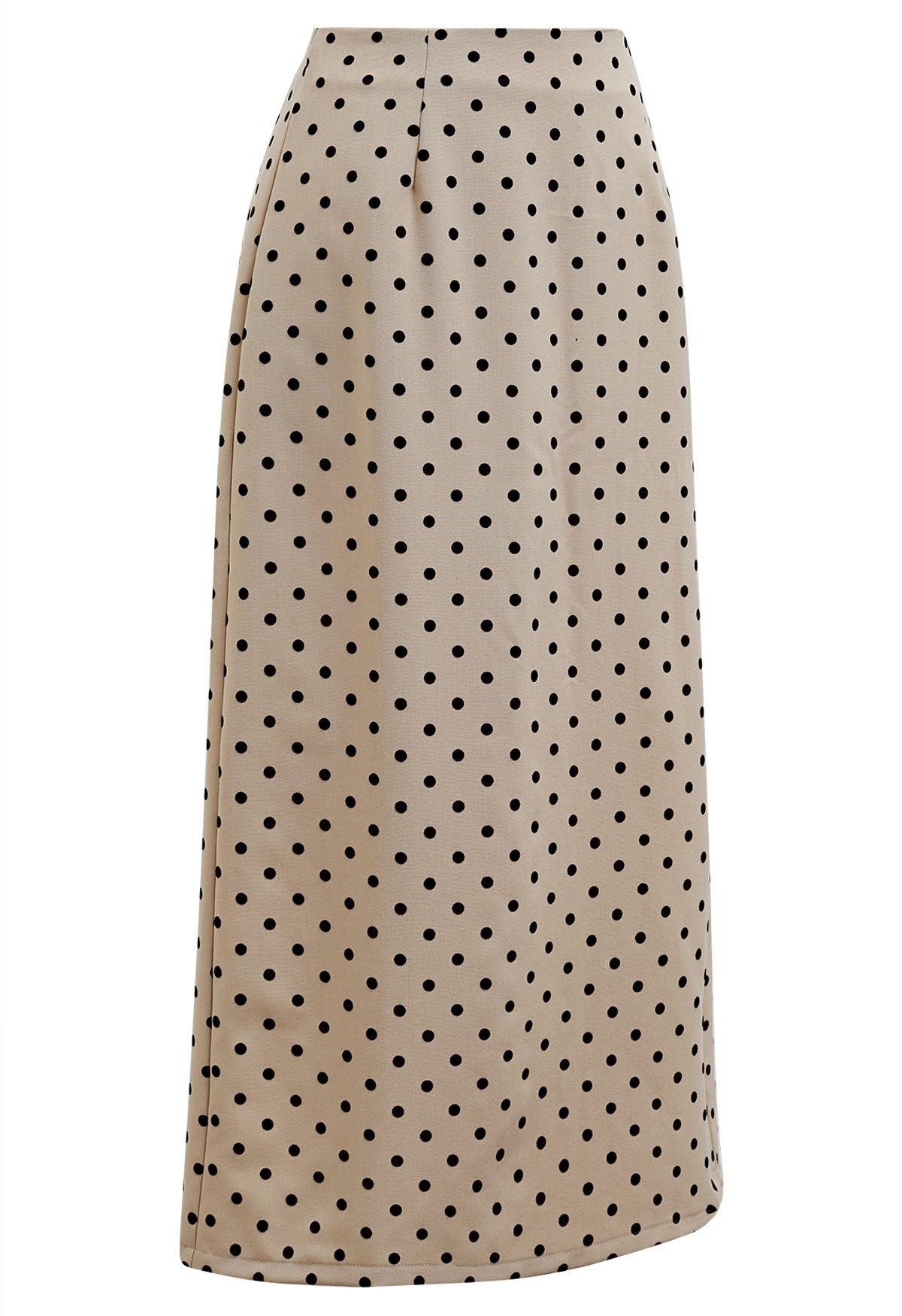 Velvet Polka Dot Back Slit Midi Skirt in Sand