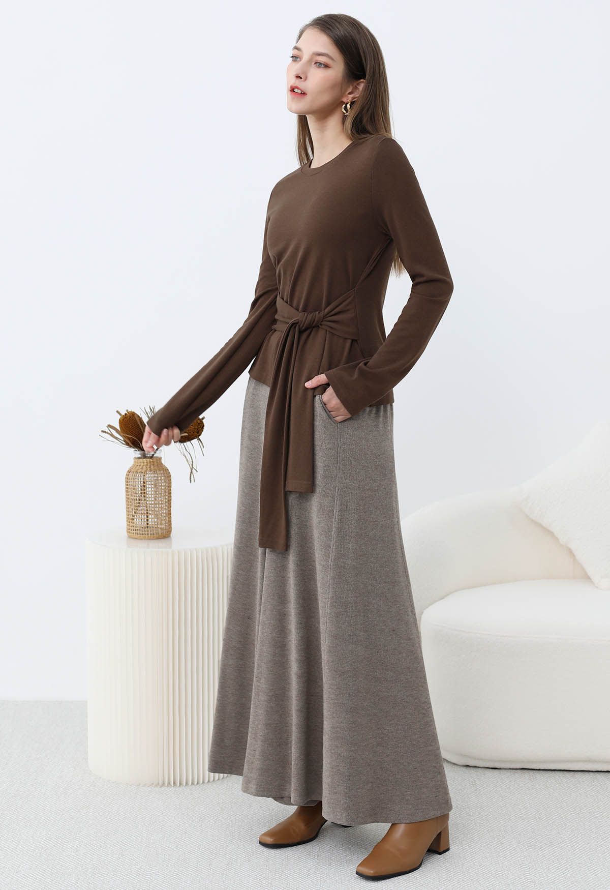 Graceful Ease Flare Leg Pants in Taupe