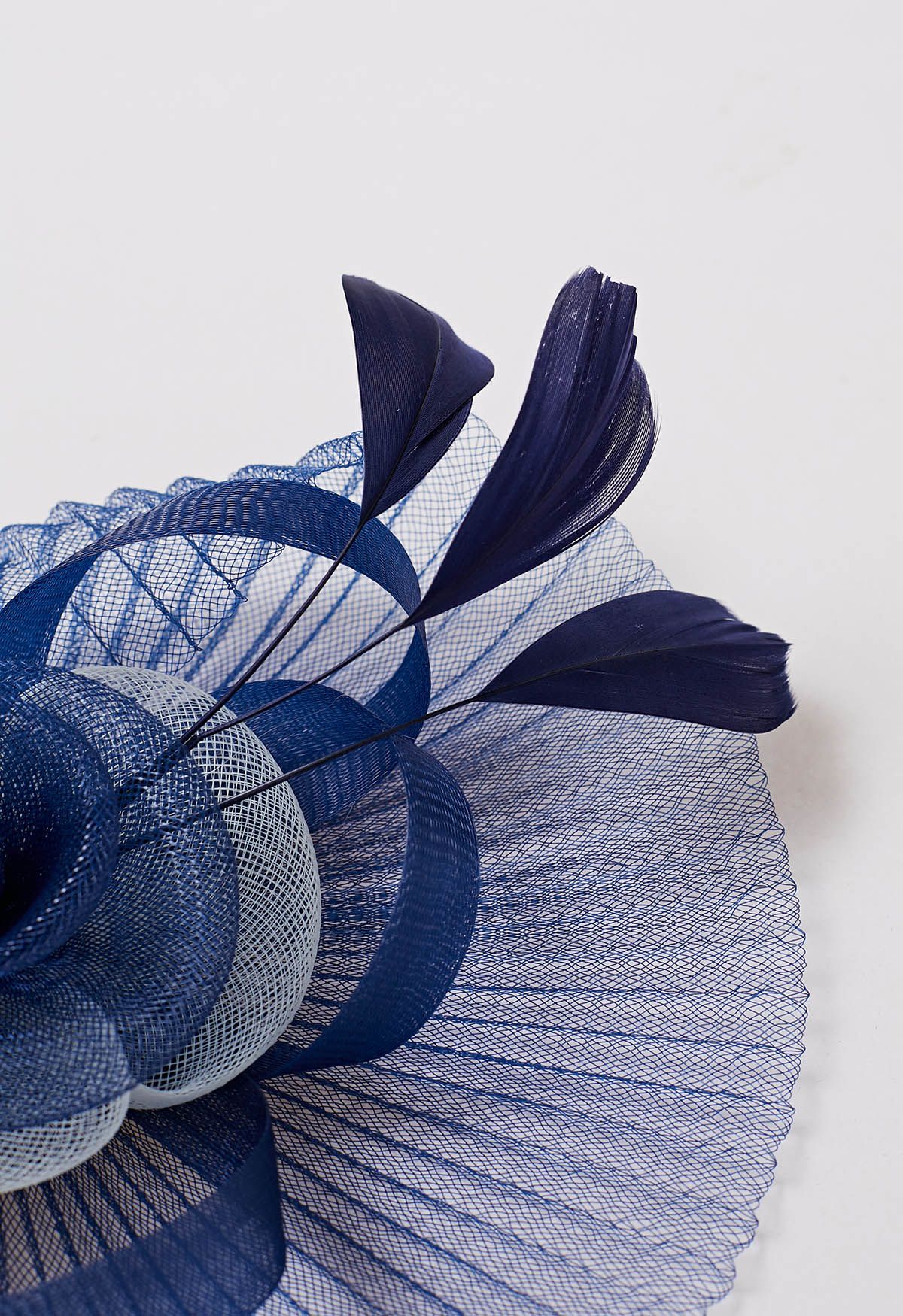 Pleated Mesh Flower Headband with Hair Clip in Navy