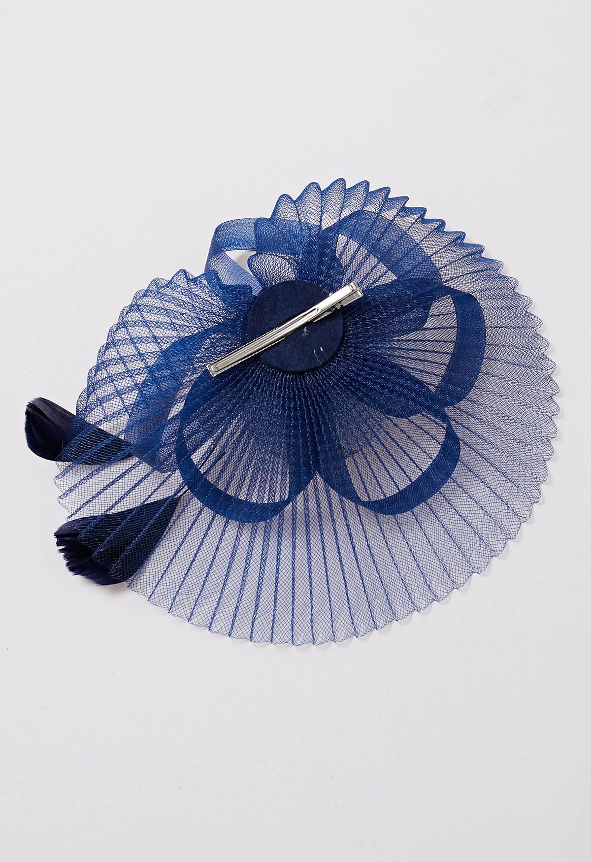 Pleated Mesh Flower Headband with Hair Clip in Navy