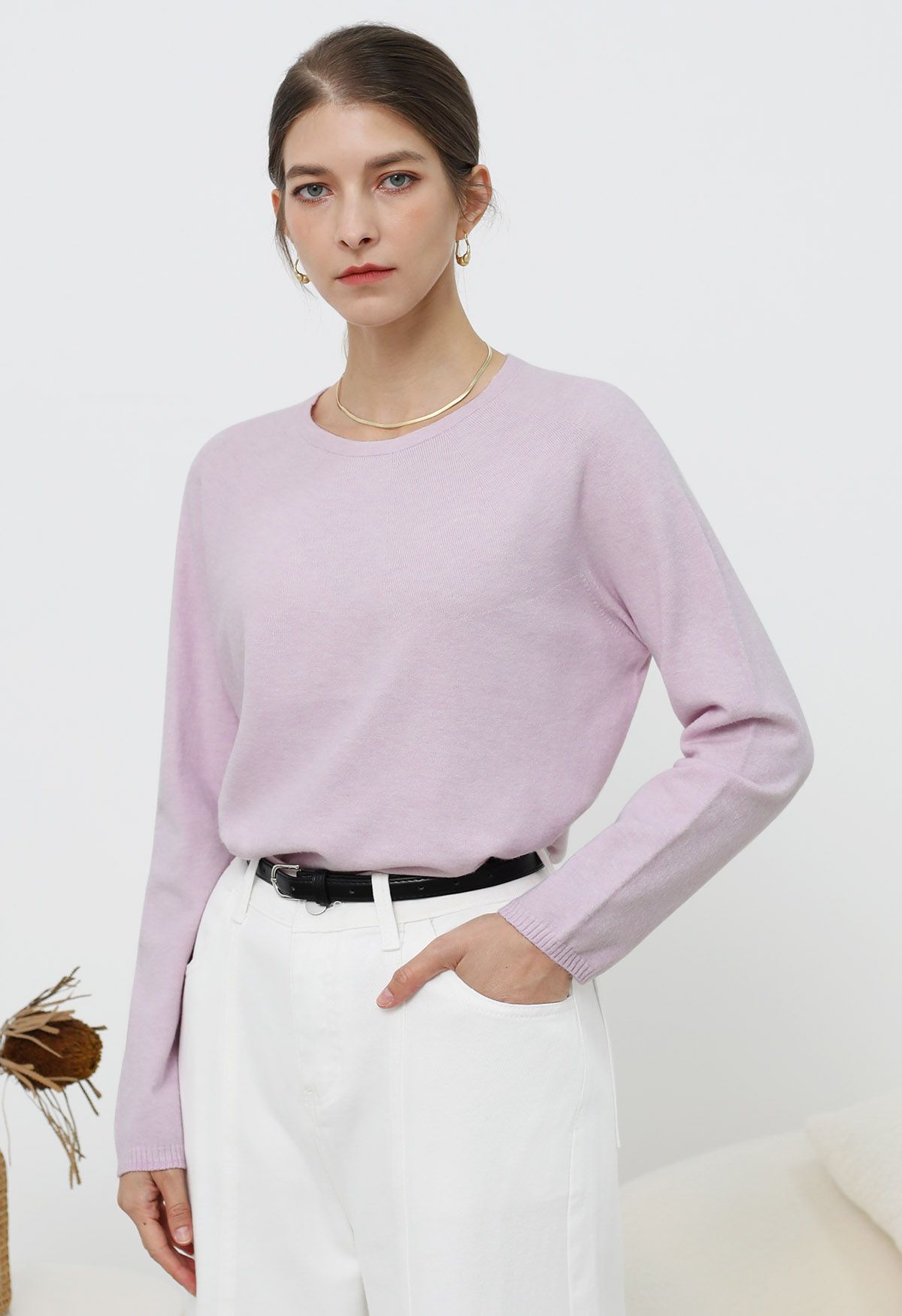 Foremost Comfort Wool-Blend Crewneck Sweater in Pink