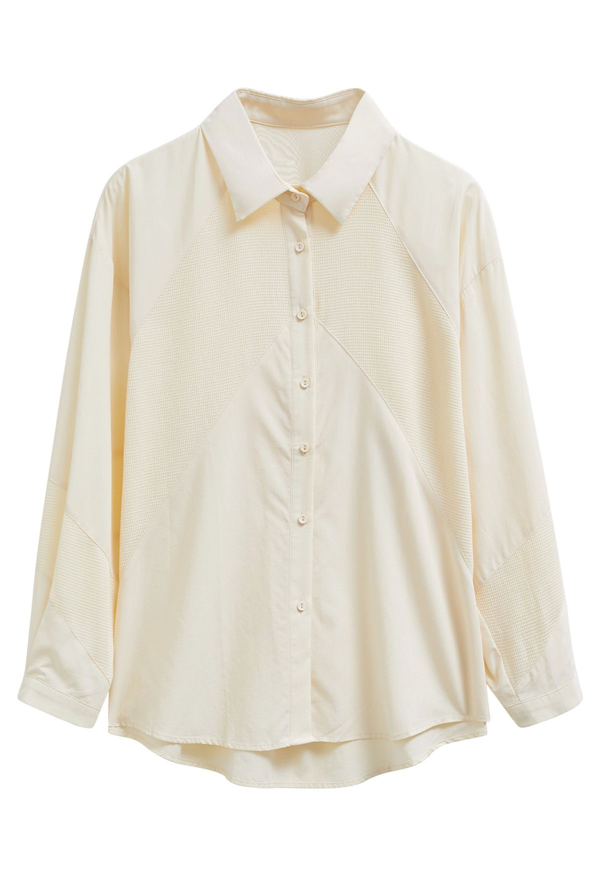 Geometric Panelled Cotton Button-Down Shirt in Cream