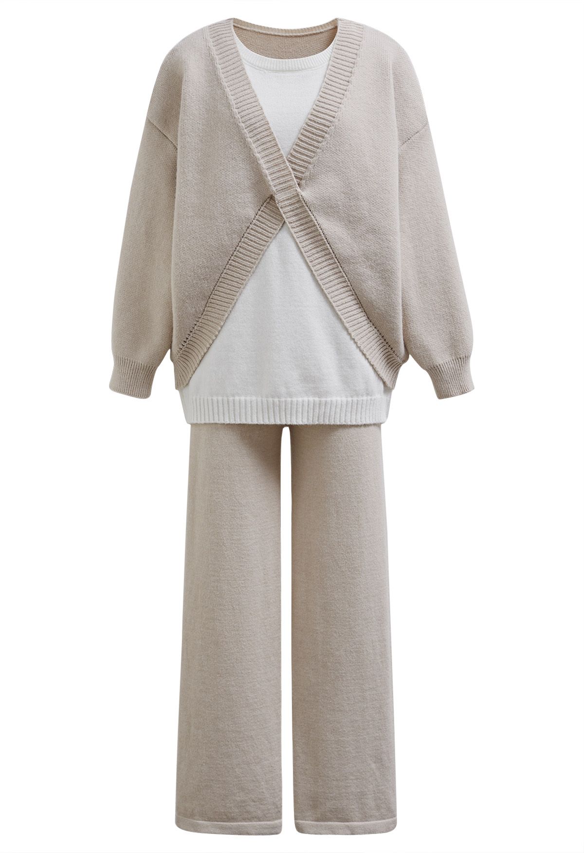 Leisurely Fake Two-Piece Knit Sweater and Pants Set in Linen