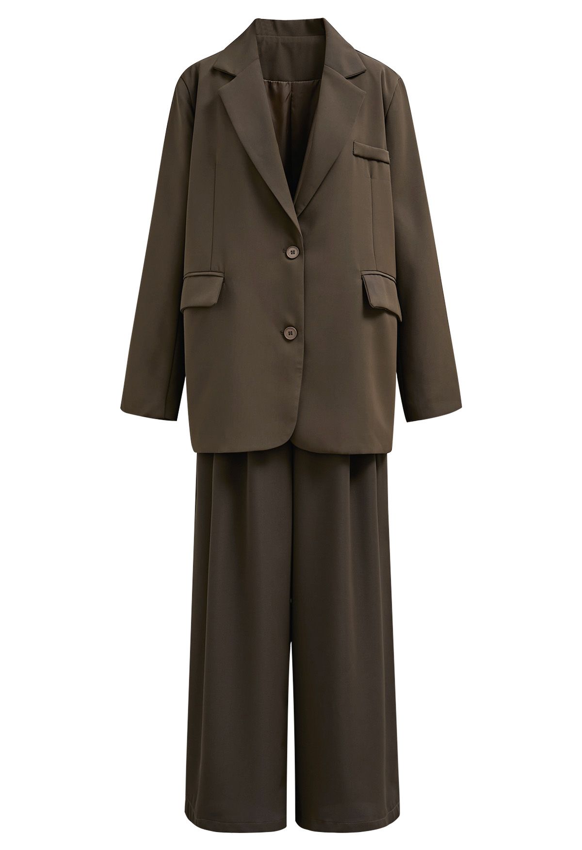 Modern Executive Notched Lapel Blazer and Pants Set in Brown