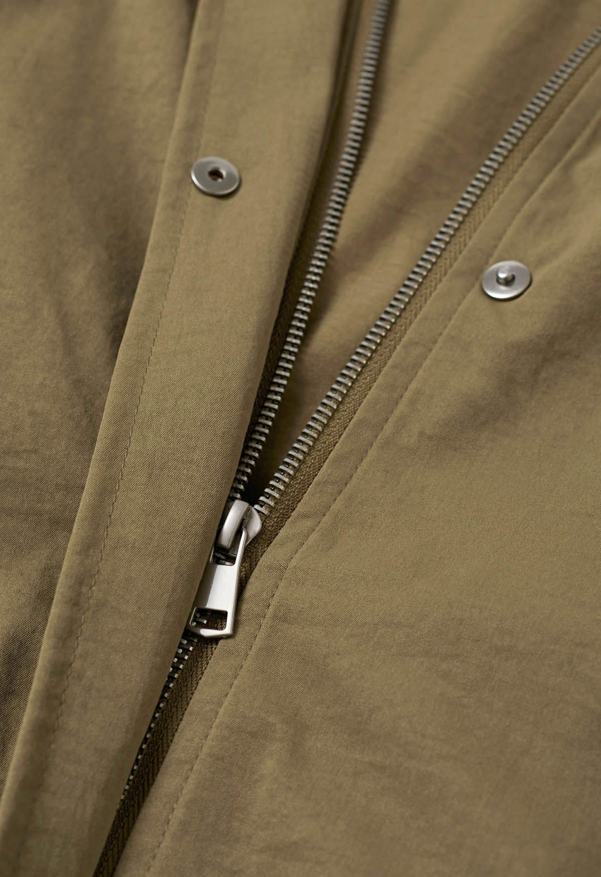 Laid-Back Side Pocket Drawstring Parka in Khaki