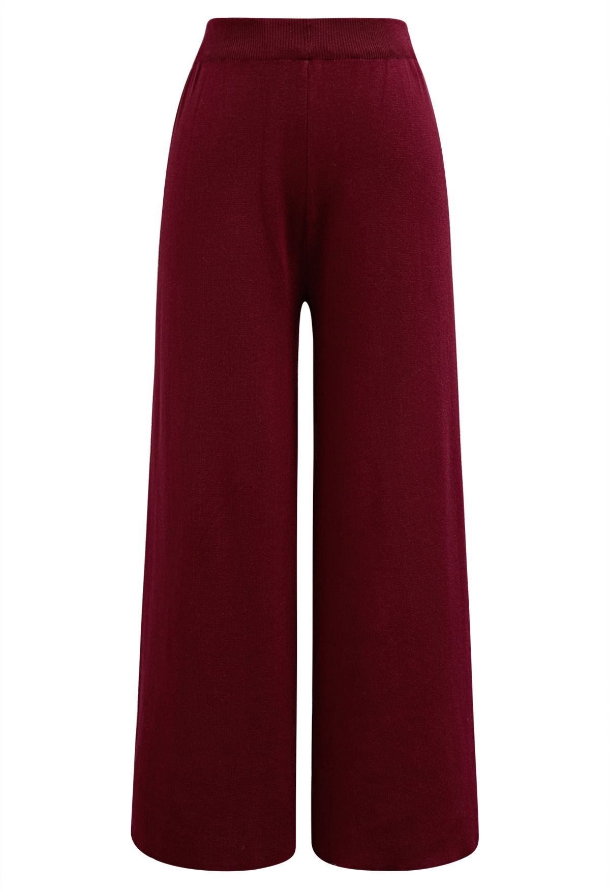 Contrast Detail Knit Poncho and Pants Set in Burgundy