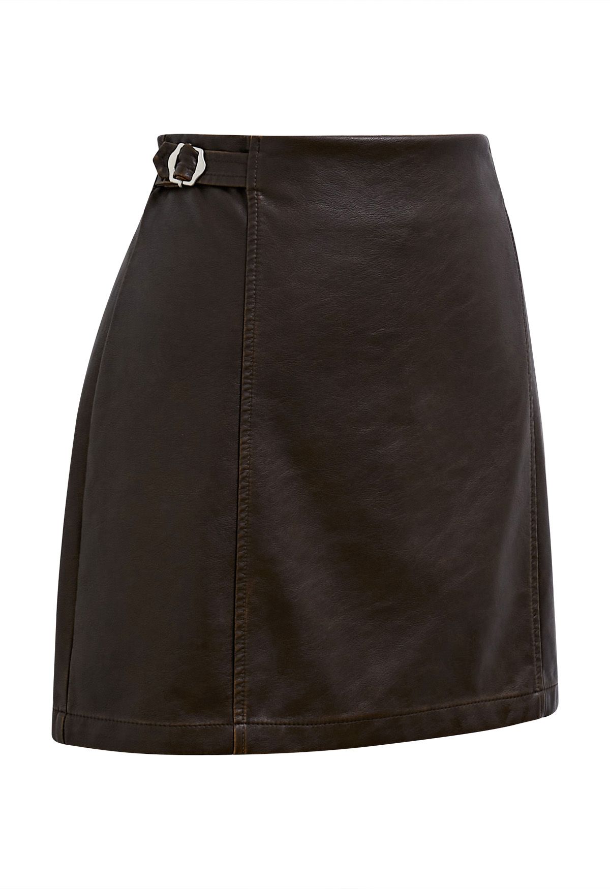 Well-Crafted Belt Trim Faux Leather Skorts in Brown