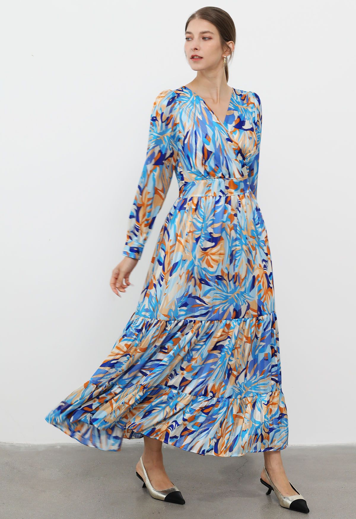 Island Vibes Faux-Wrap Frilling Maxi Dress